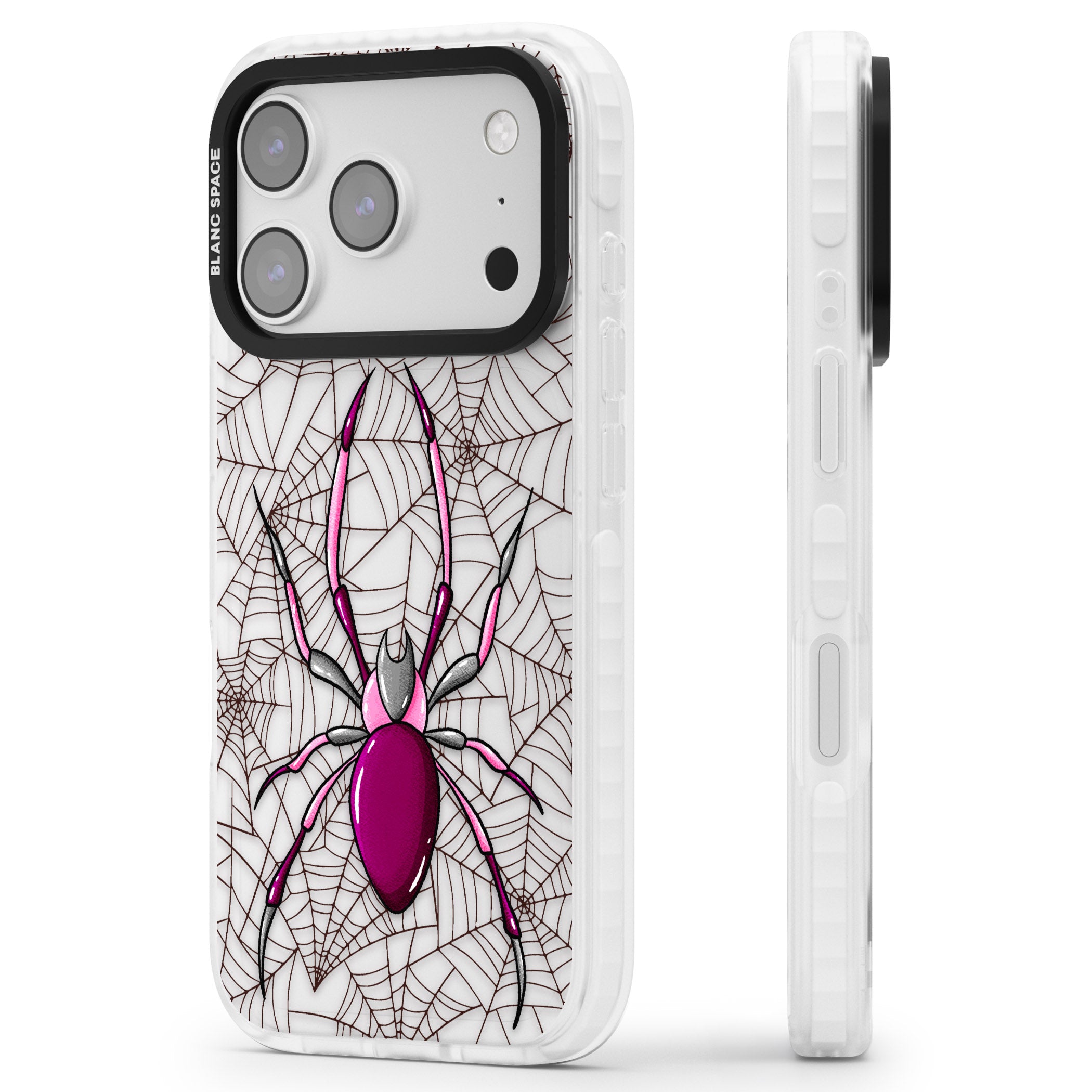 Arachnophobia iPhone 17 Pro Impact Clear Phone Case Side Profile
