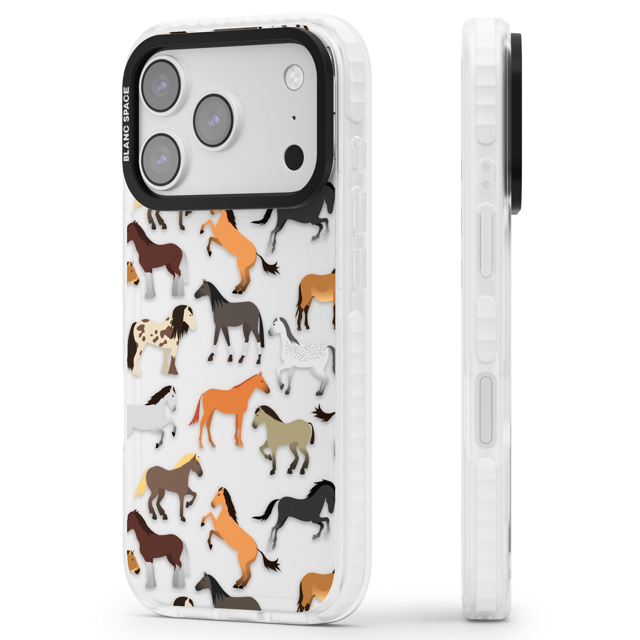 Horse Pattern iPhone 17 Pro Impact Clear Phone Case Side Profile