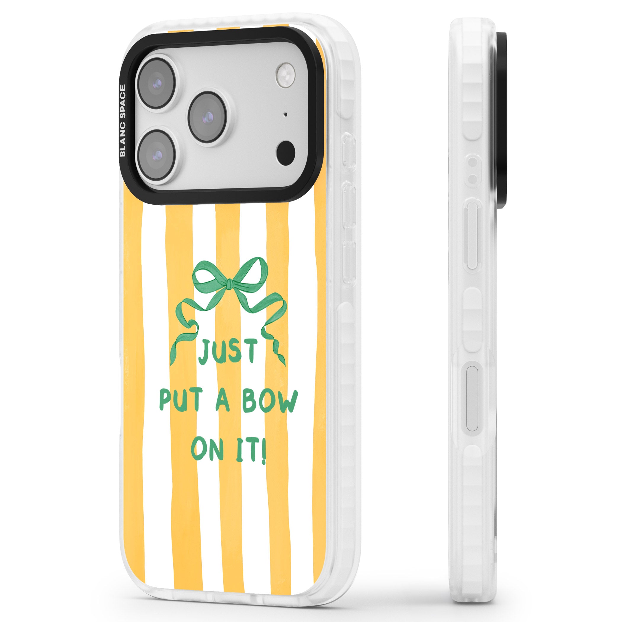 Just Put a Bow On It iPhone 17 Pro Impact Clear Phone Case Side Profile