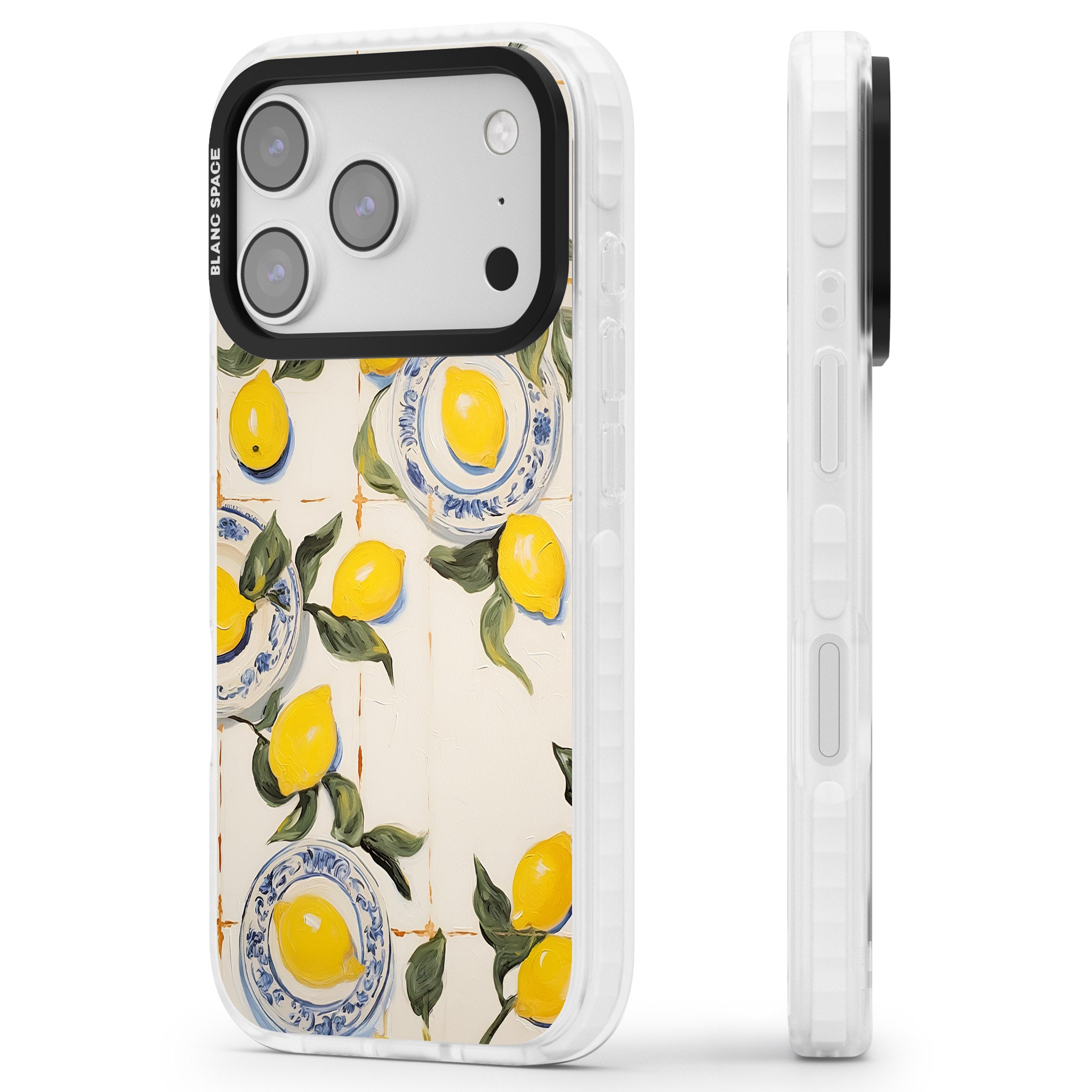 Lemons & Porcelain iPhone 17 Pro Impact Clear Phone Case Side Profile