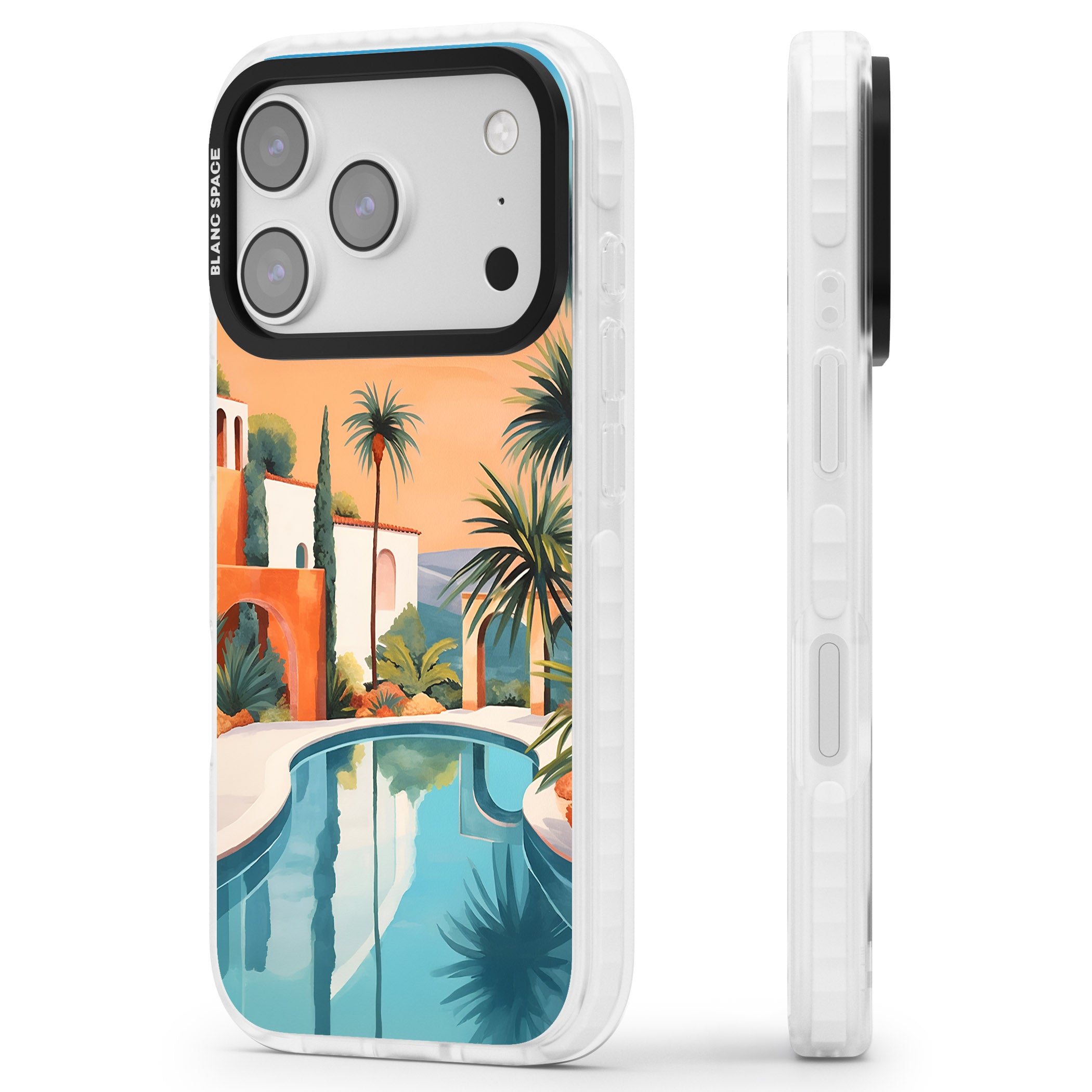Villa Sunset iPhone 17 Pro Impact Clear Phone Case Side Profile
