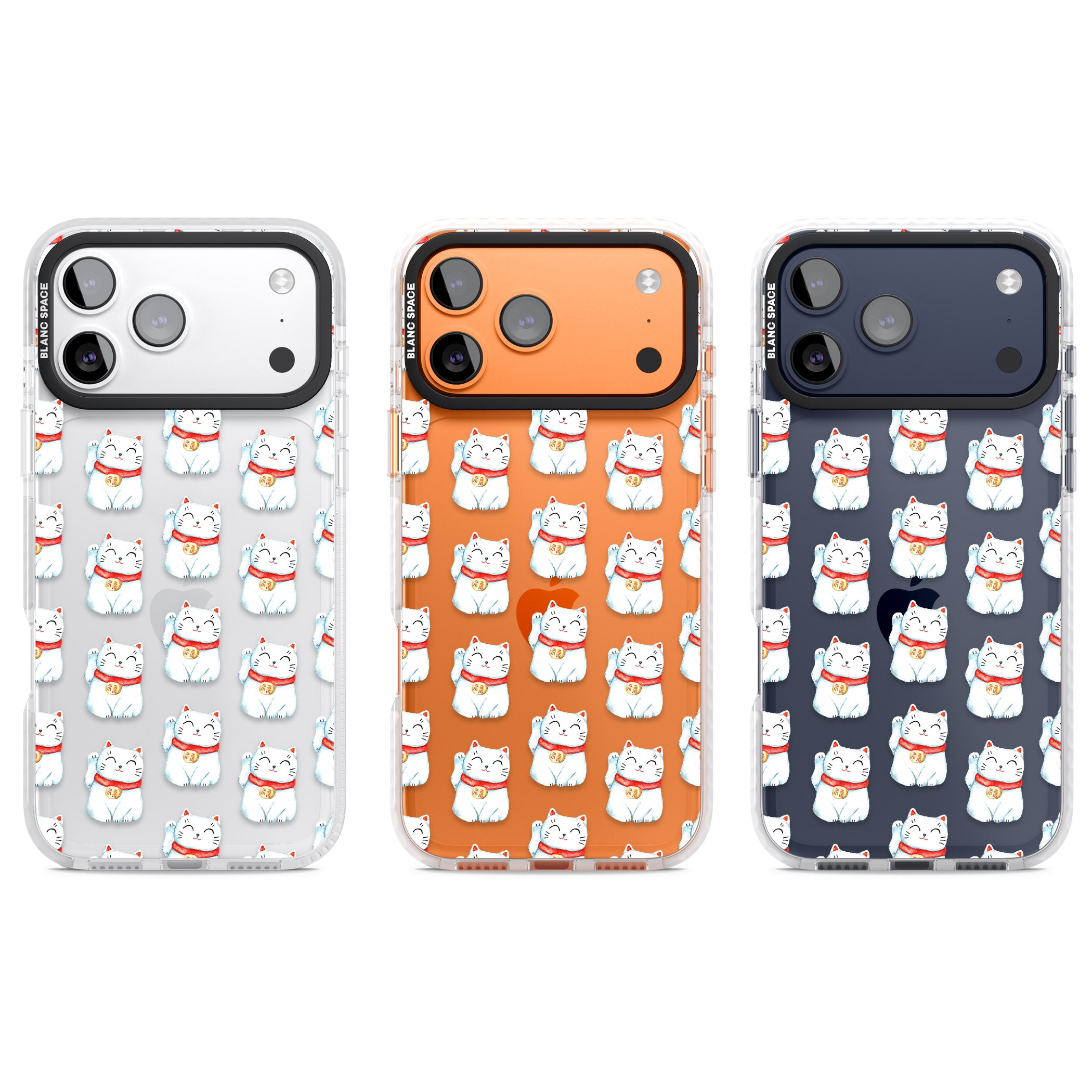 Lucky Cat Pattern iPhone 17 Pro Impact Clear Phone Case APT Impact Protection