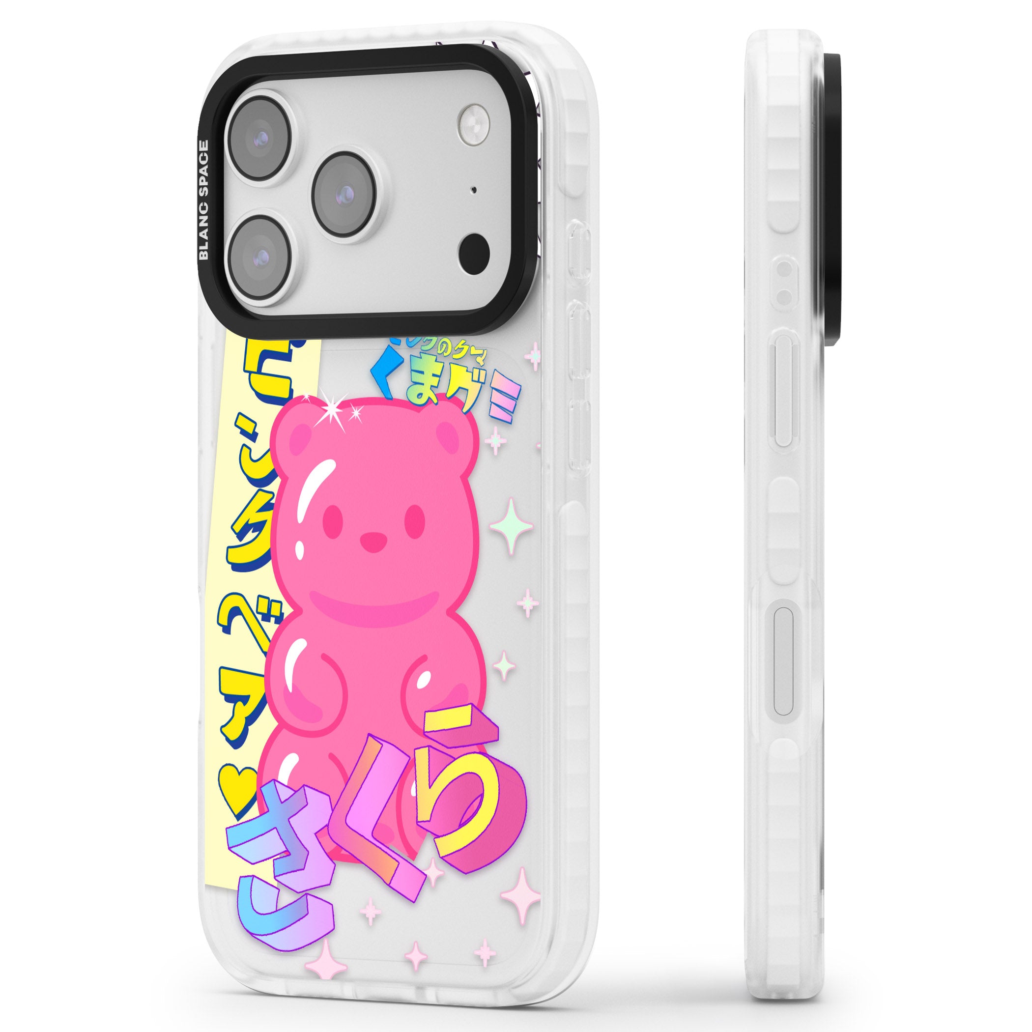 Kawaii Pink Bear Collage iPhone 17 Pro Impact Clear Phone Case Side Profile