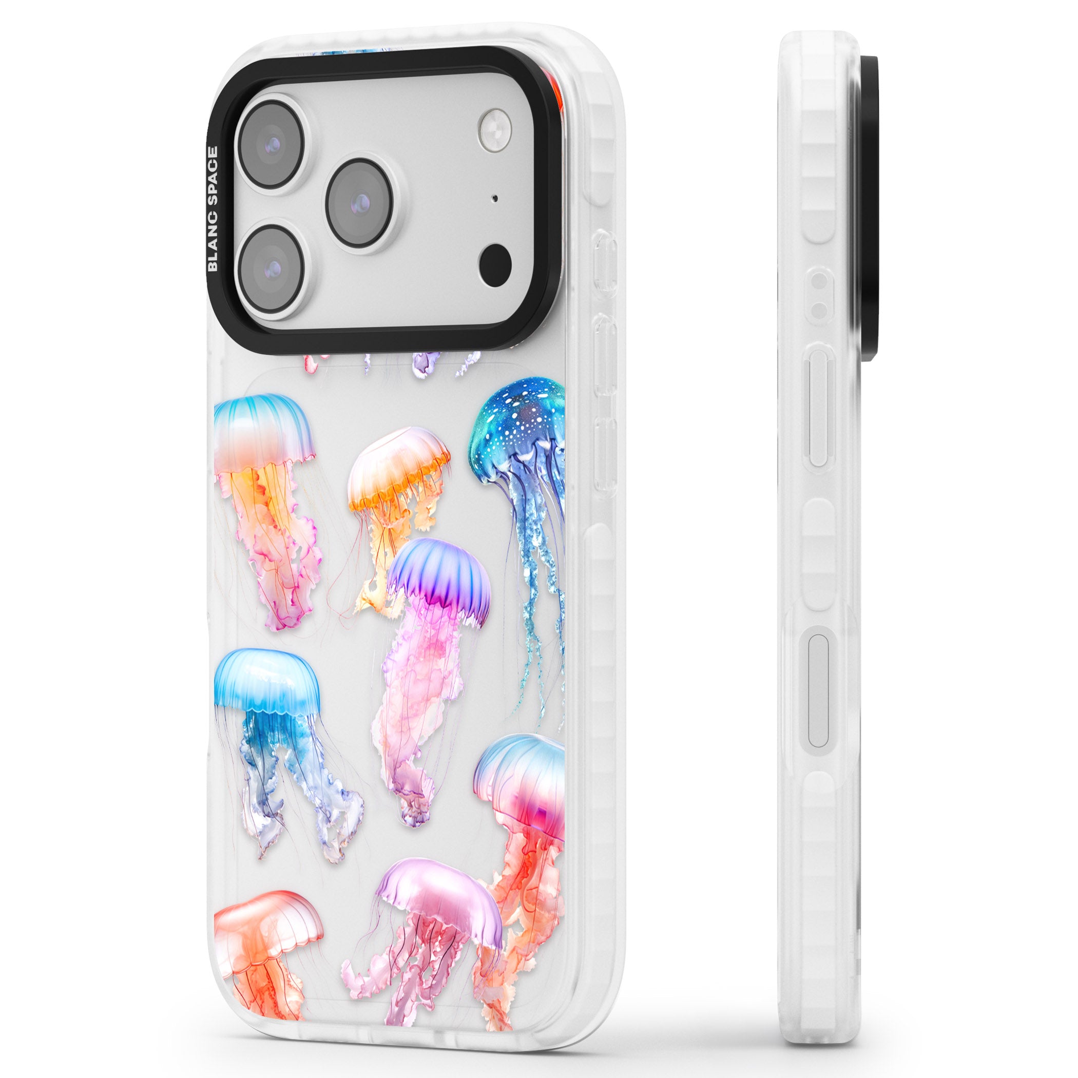 Vibrant Jellyfish iPhone 17 Pro Impact Clear Phone Case Side Profile