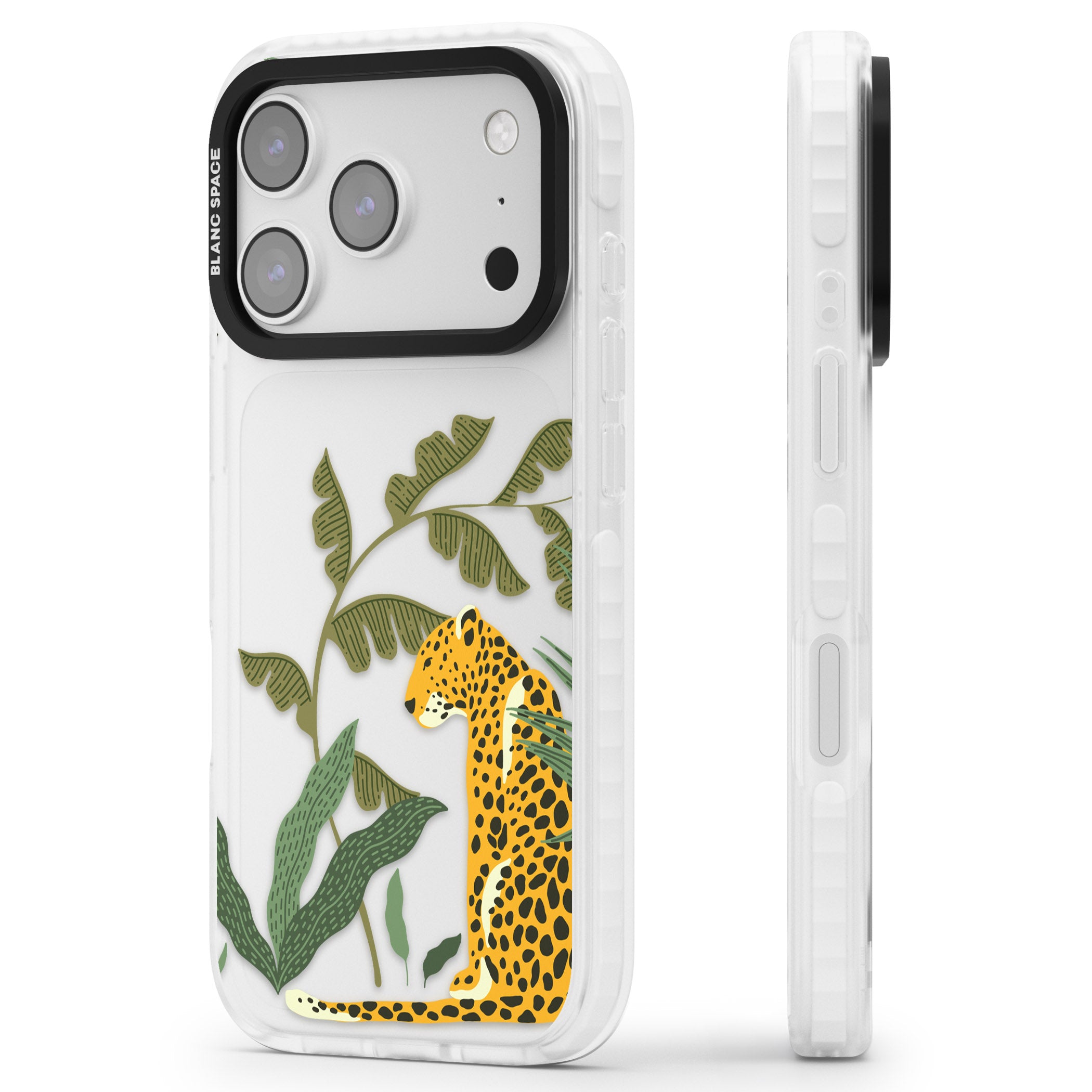 Large Jungle Cat Pattern iPhone 17 Pro Impact Clear Phone Case Side Profile