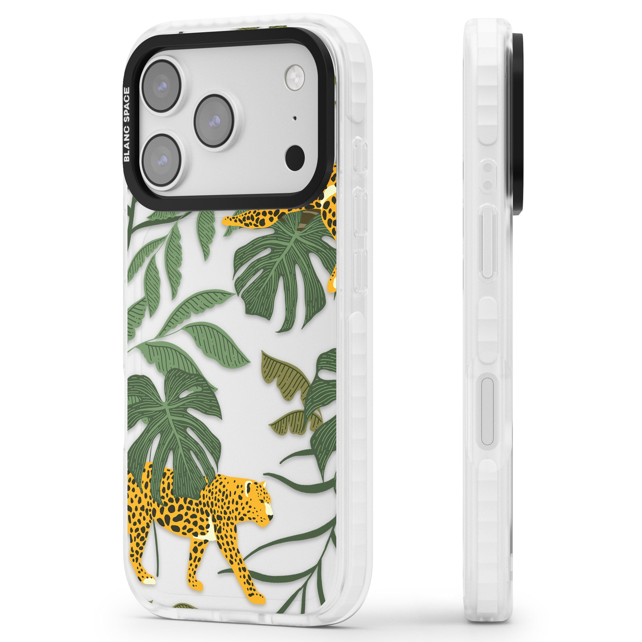 Jungle Cat Pattern iPhone 17 Pro Impact Clear Phone Case Side Profile