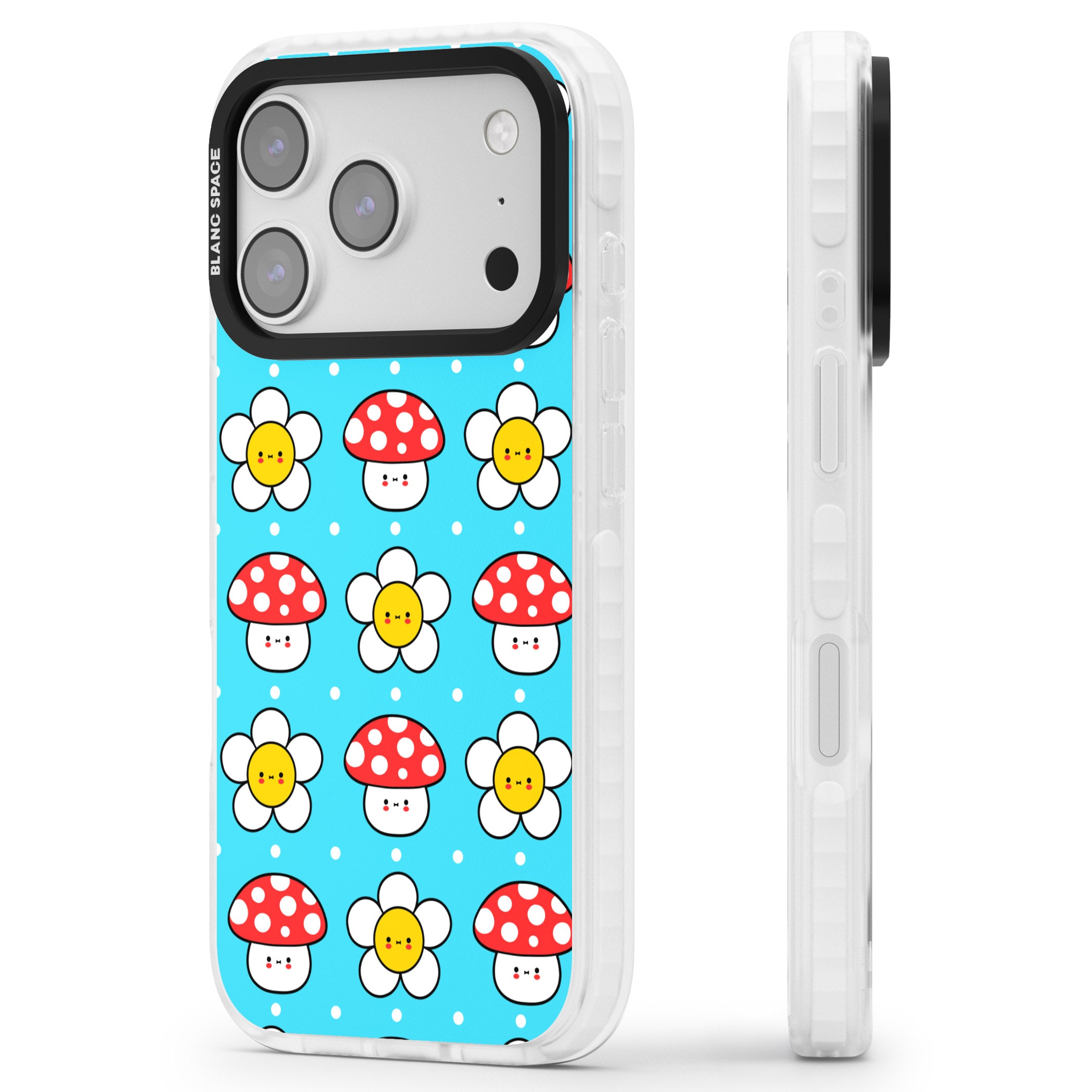 Shroom Bunnies Kawaii Pattern iPhone 17 Pro Impact Clear Phone Case Side Profile