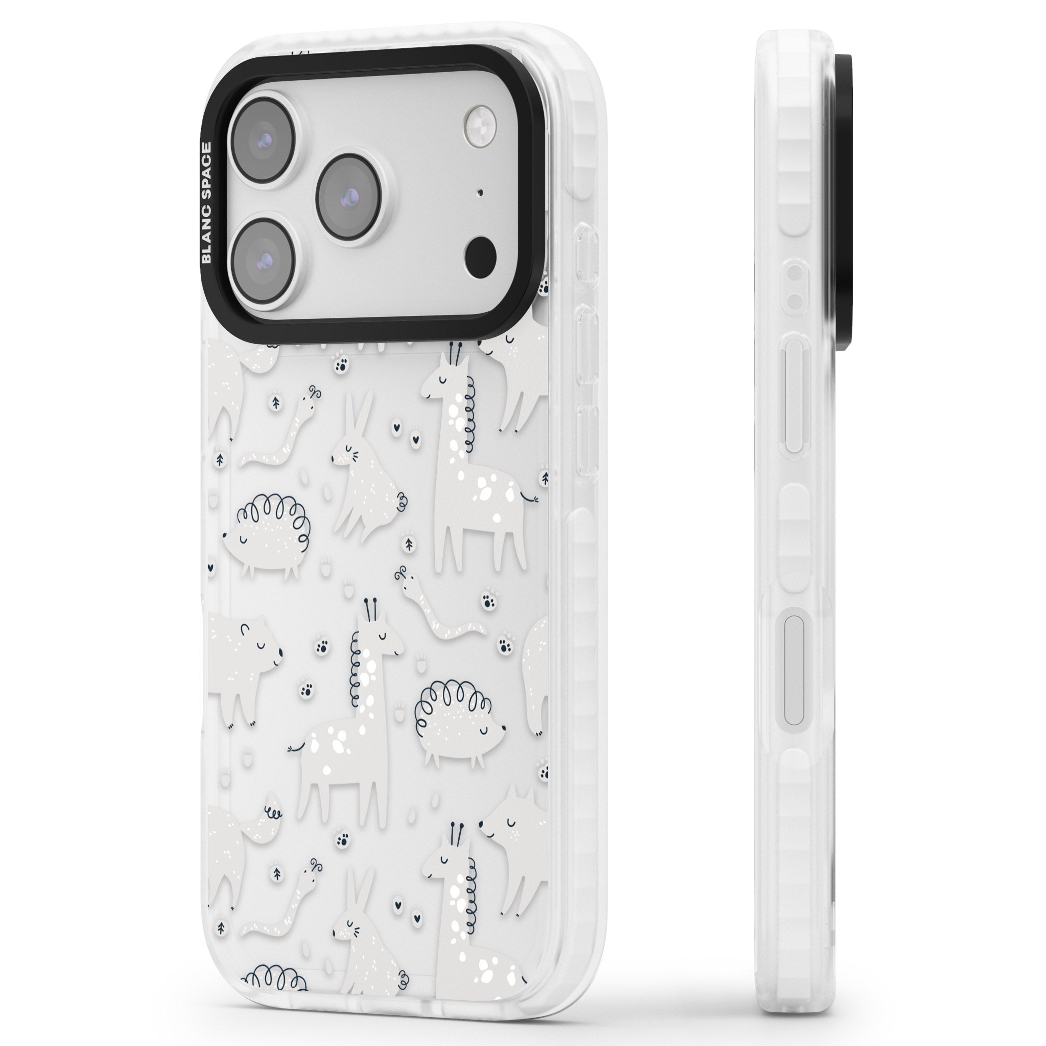 Monochrome Animal Party iPhone 17 Pro Impact Clear Phone Case Side Profile
