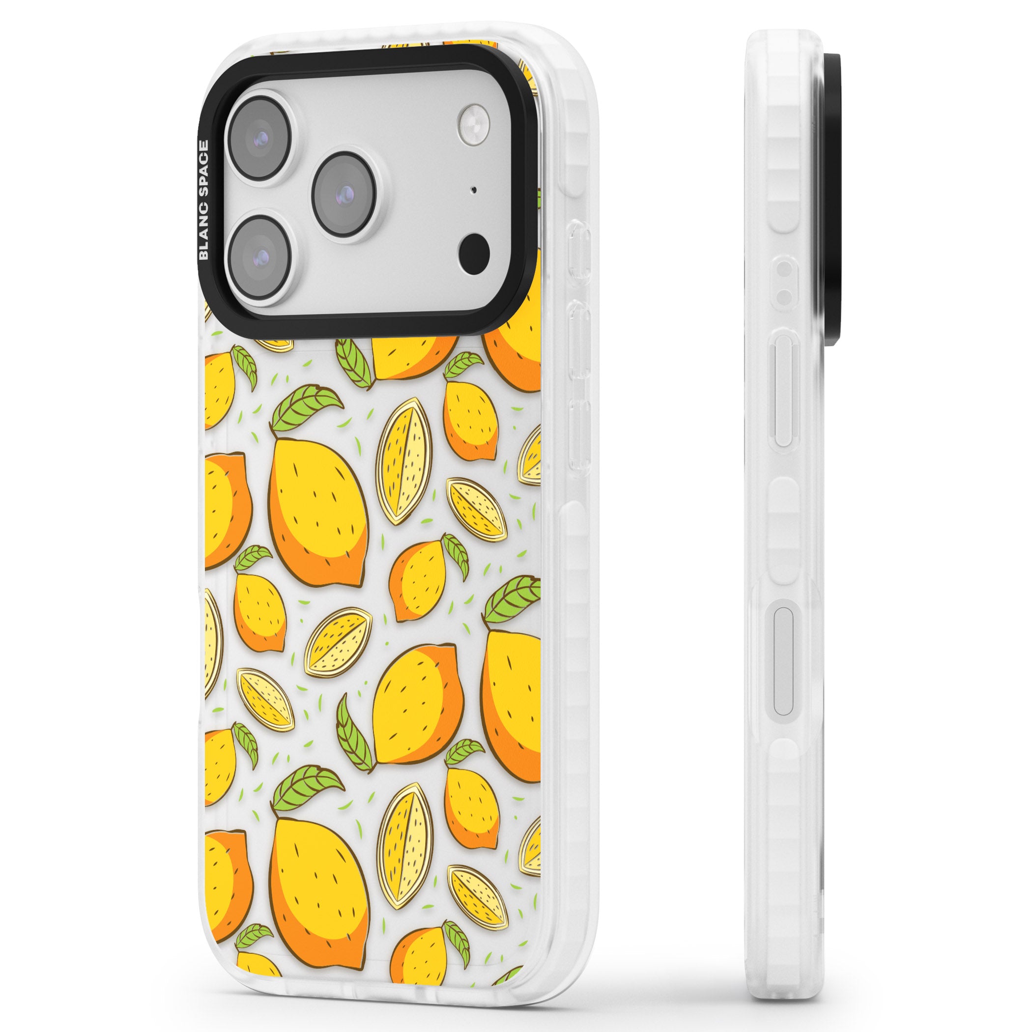 Lemon Pattern iPhone 17 Pro Impact Clear Phone Case Side Profile