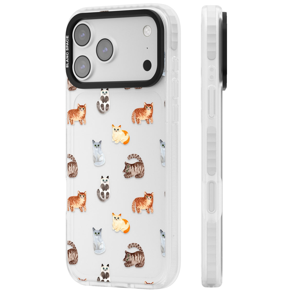 Cute Cat Pattern Classic iPhone 17 Pro Max Impact Clear Phone Case side