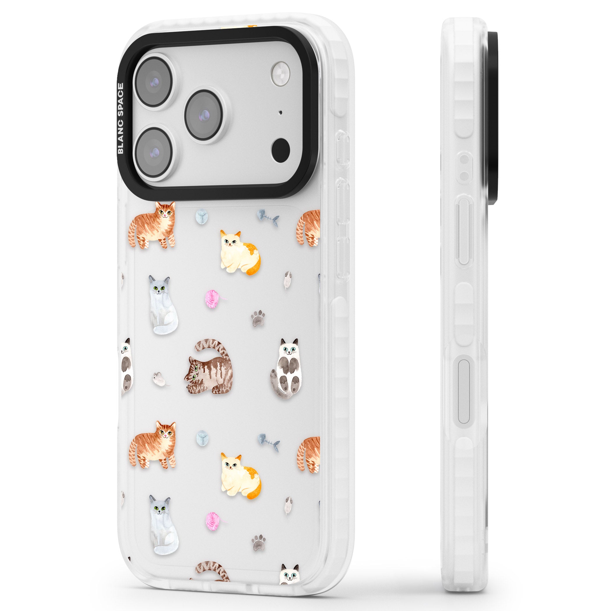 Playful Cats iPhone 17 Pro Impact Clear Phone Case Side Profile