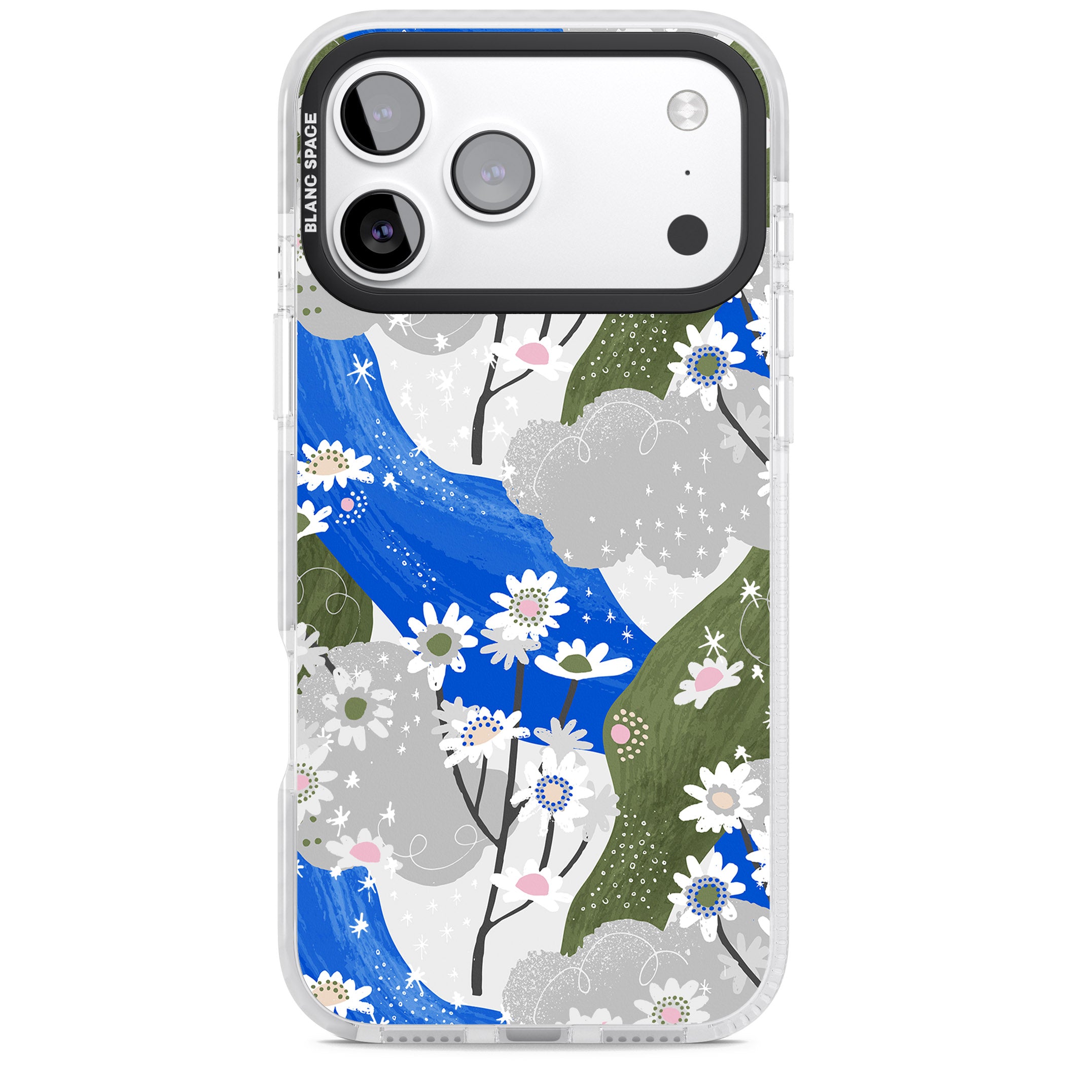 Blue & Grey Daisies Pattern iPhone 17 Pro Impact Pro Clear Phone Case