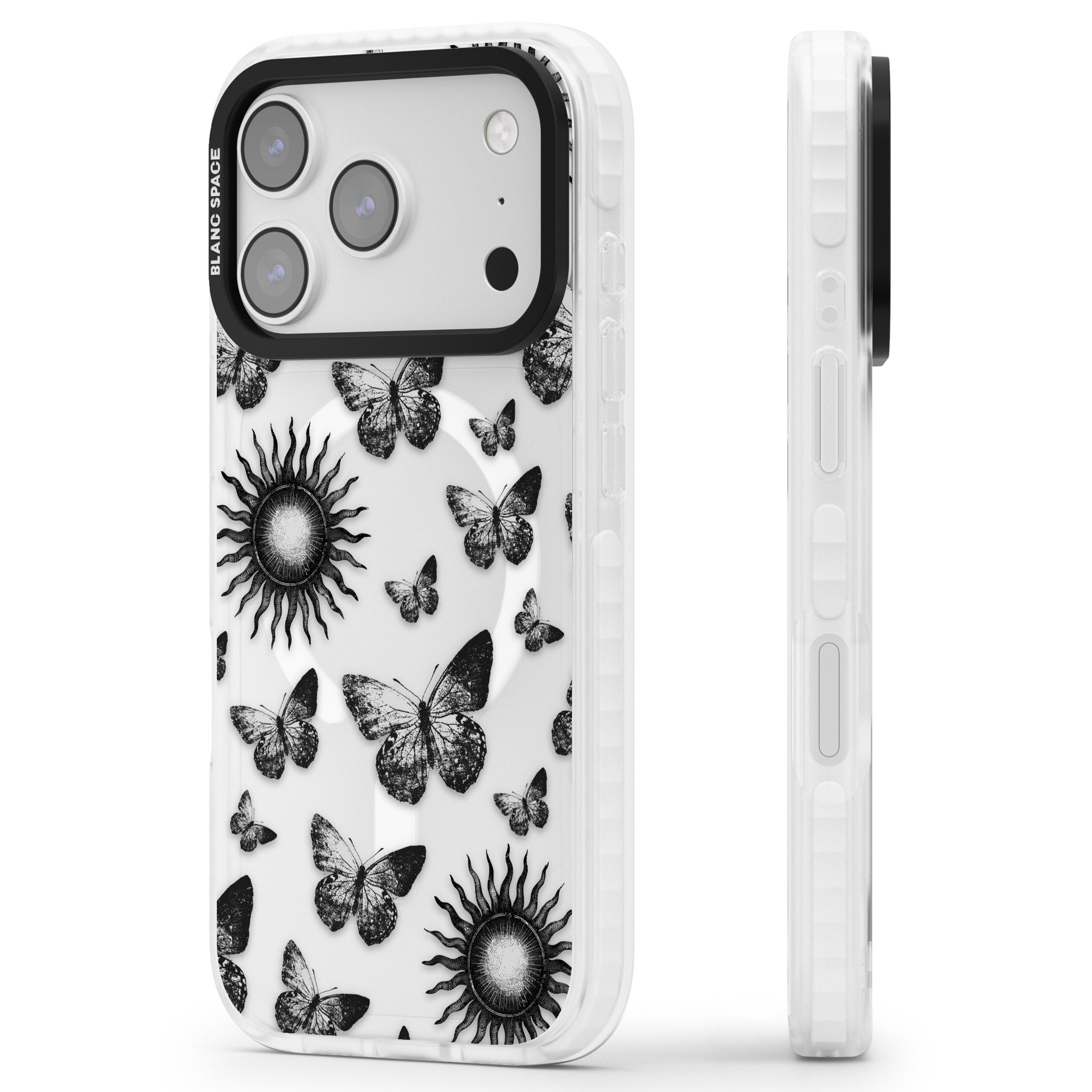 Butterflies Suns iPhone 17 Pro Impact Pro Clear Phone Case Side Profile