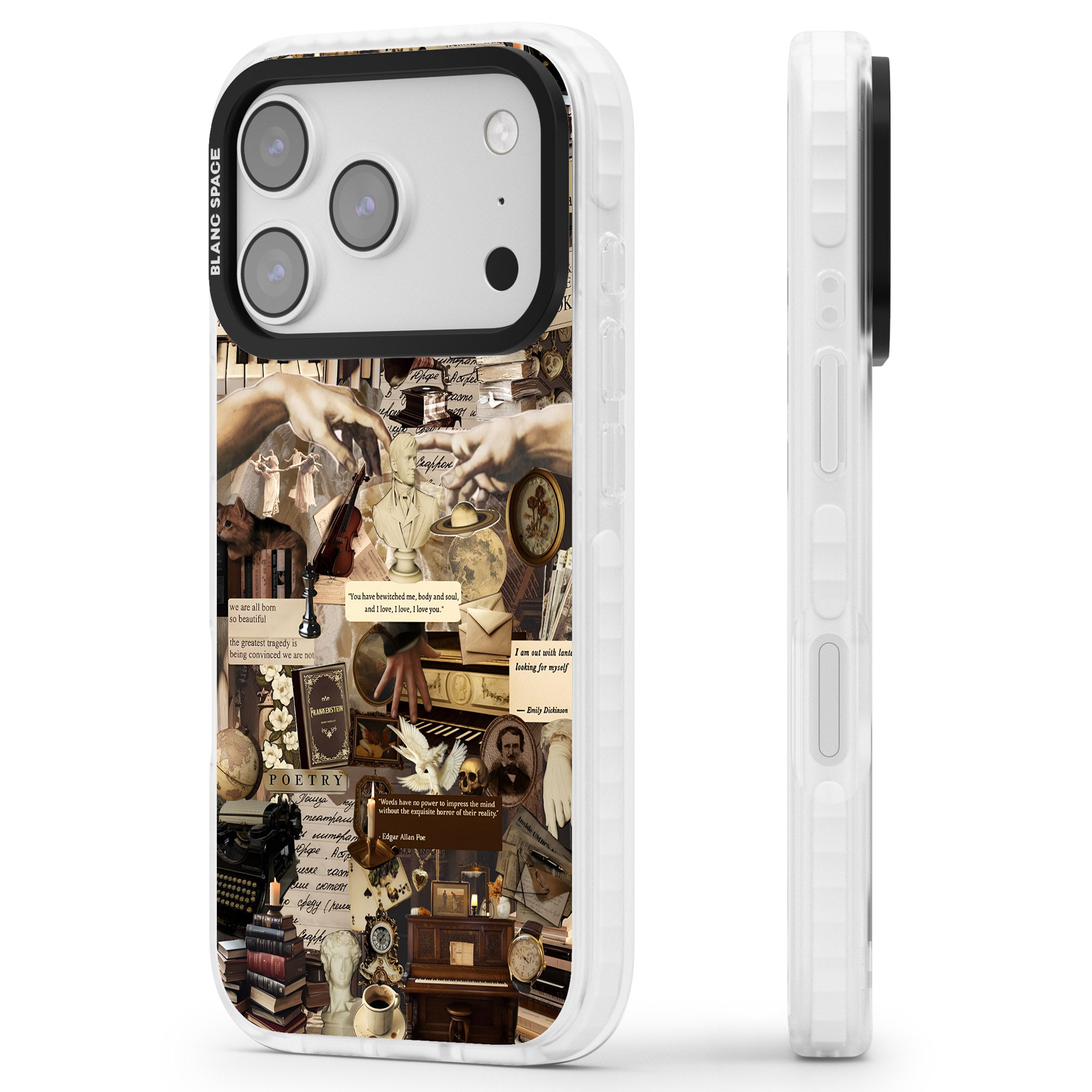 Antique Collage iPhone 17 Pro Impact Pro Clear Phone Case Side Profile