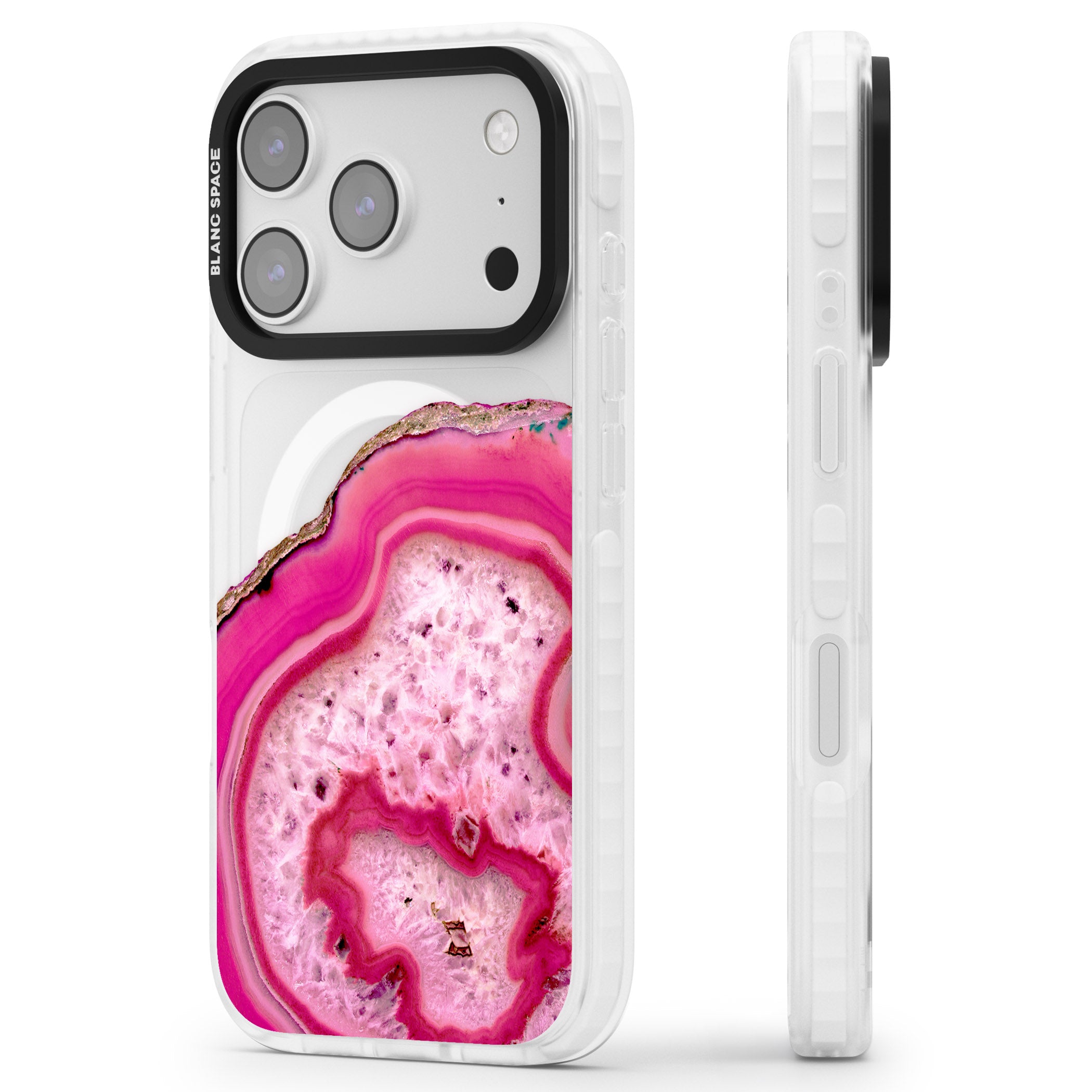 Pink Geode Crystal iPhone 17 Pro Impact Pro Clear Phone Case Side Profile