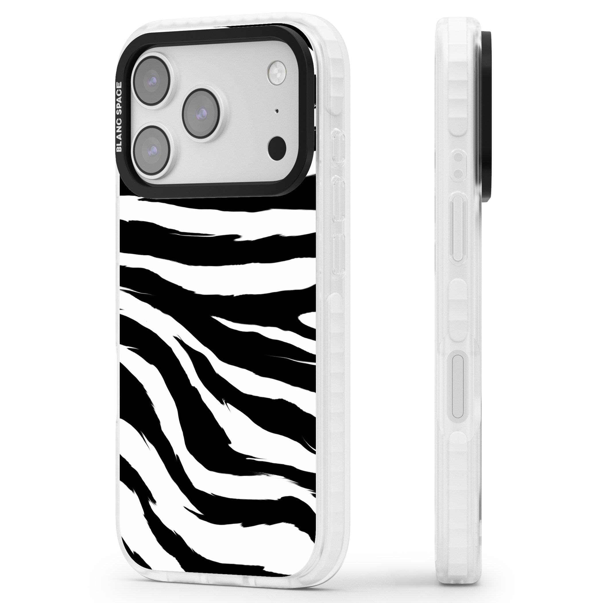 Black Zebra Print iPhone 17 Pro Impact Pro Clear Phone Case Side Profile