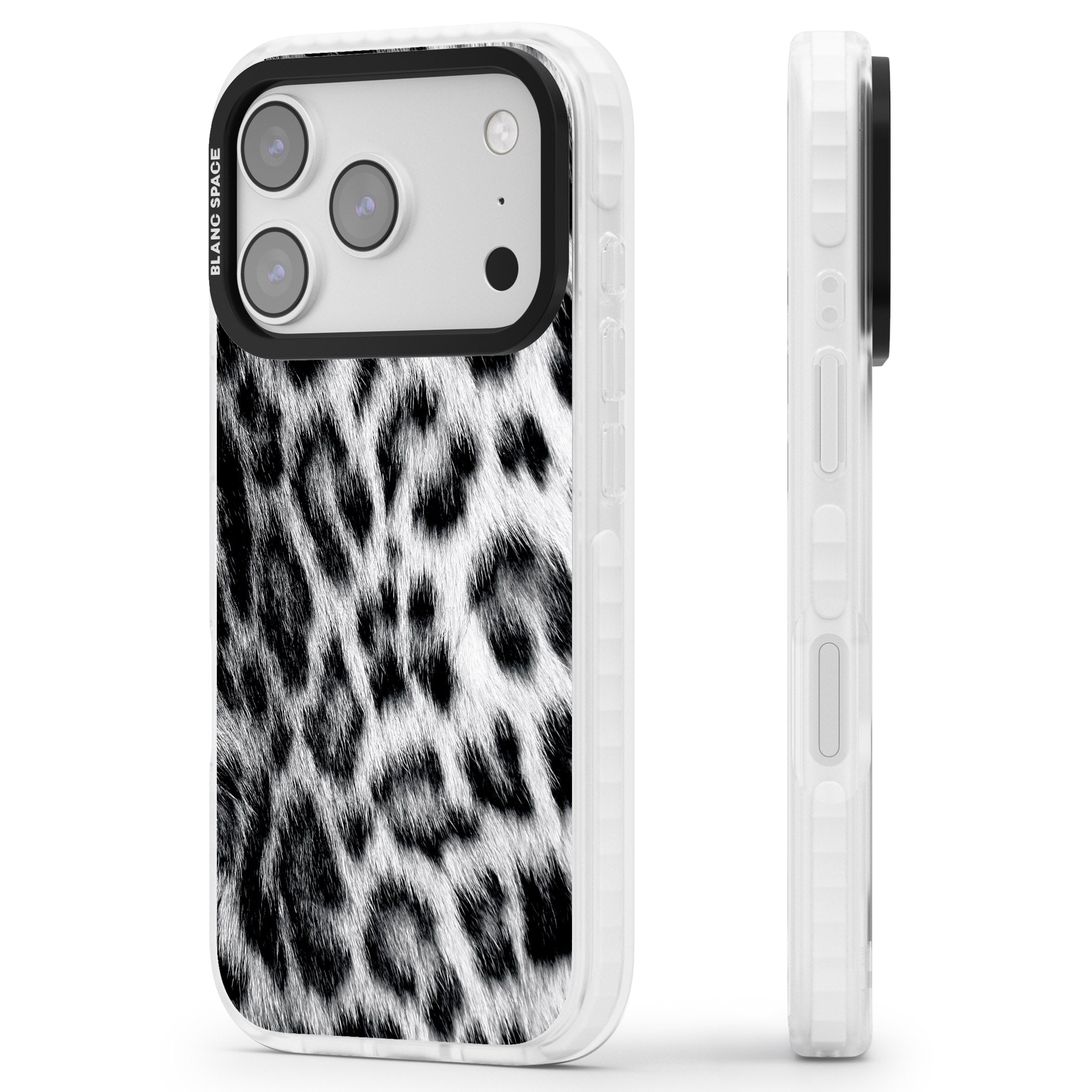 Animal Fur Pattern Snow Leopard iPhone 17 Pro Impact Pro Clear Phone Case Side Profile