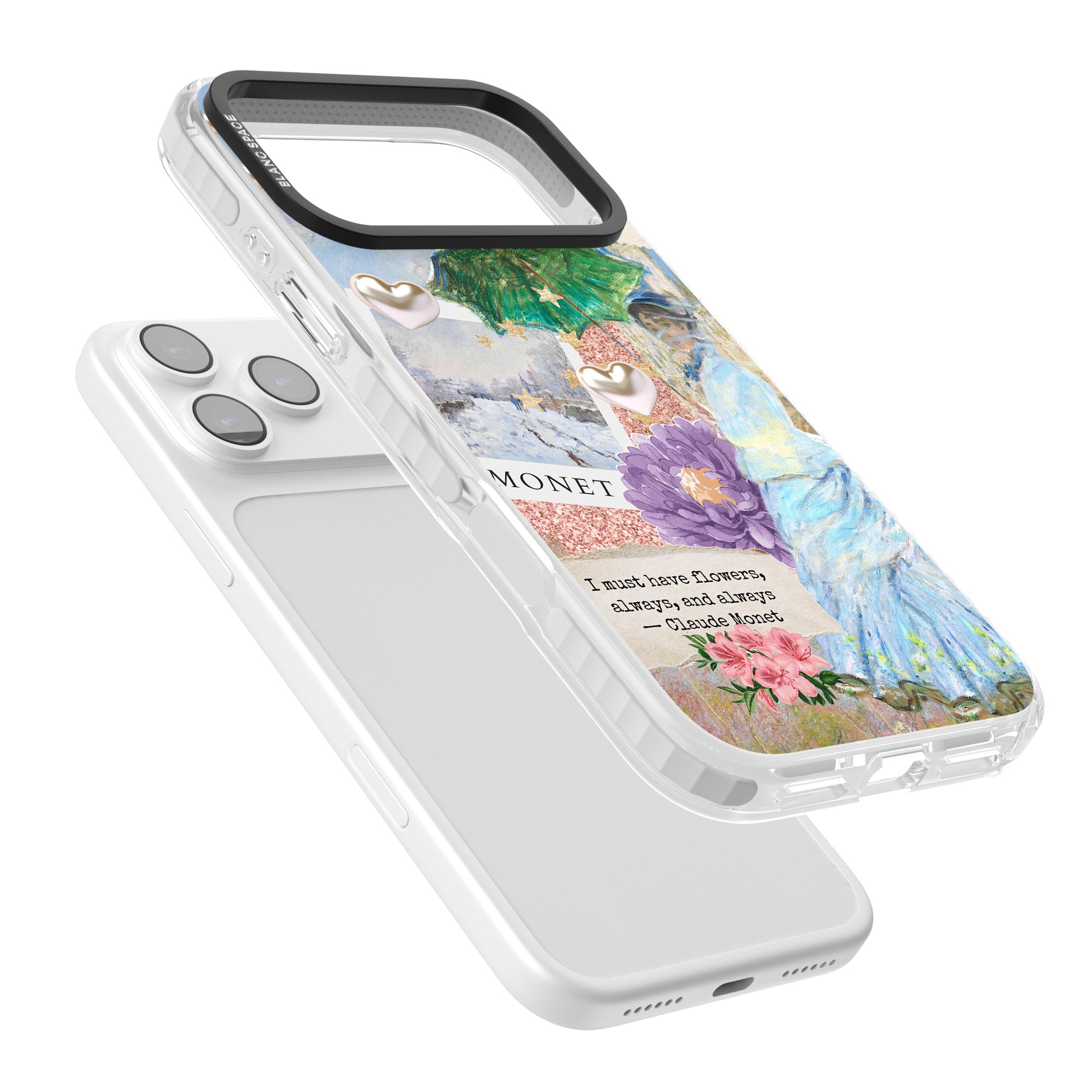 Monet 'Must Have Flowers' Collage iPhone 17 Pro Impact Pro Clear Phone Case Colours