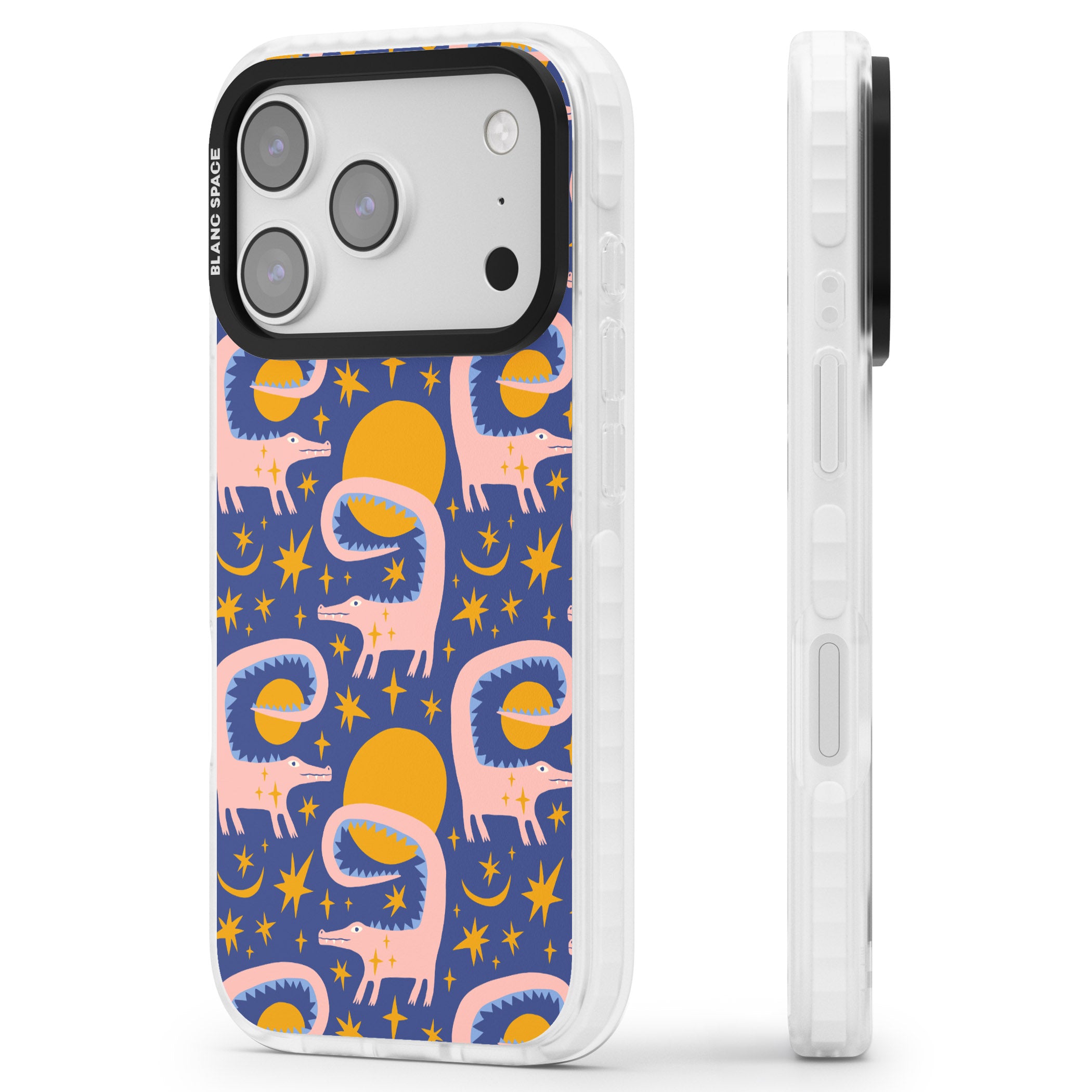 Sun Croc Pattern iPhone 17 Pro Impact Pro Clear Phone Case Side Profile