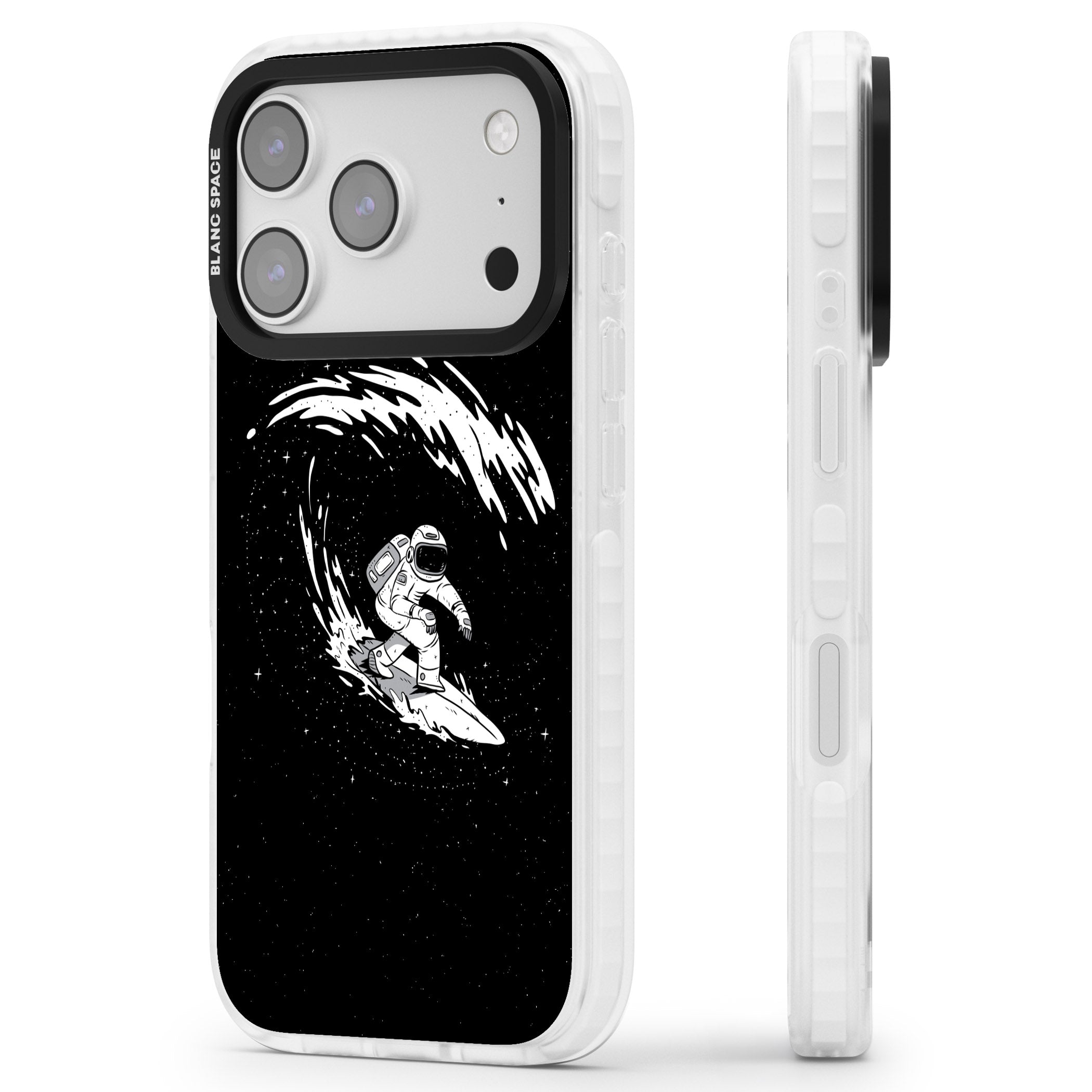 Cosmic Surf iPhone 17 Pro Impact Pro Clear Phone Case Side Profile