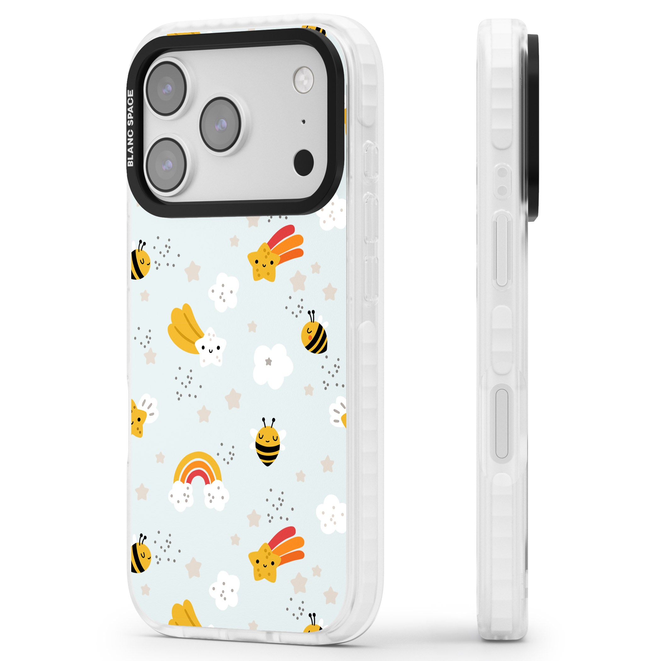 Sweet As Honey Patterns: Bees & Rainbows iPhone 17 Pro Impact Pro Clear Phone Case Side Profile