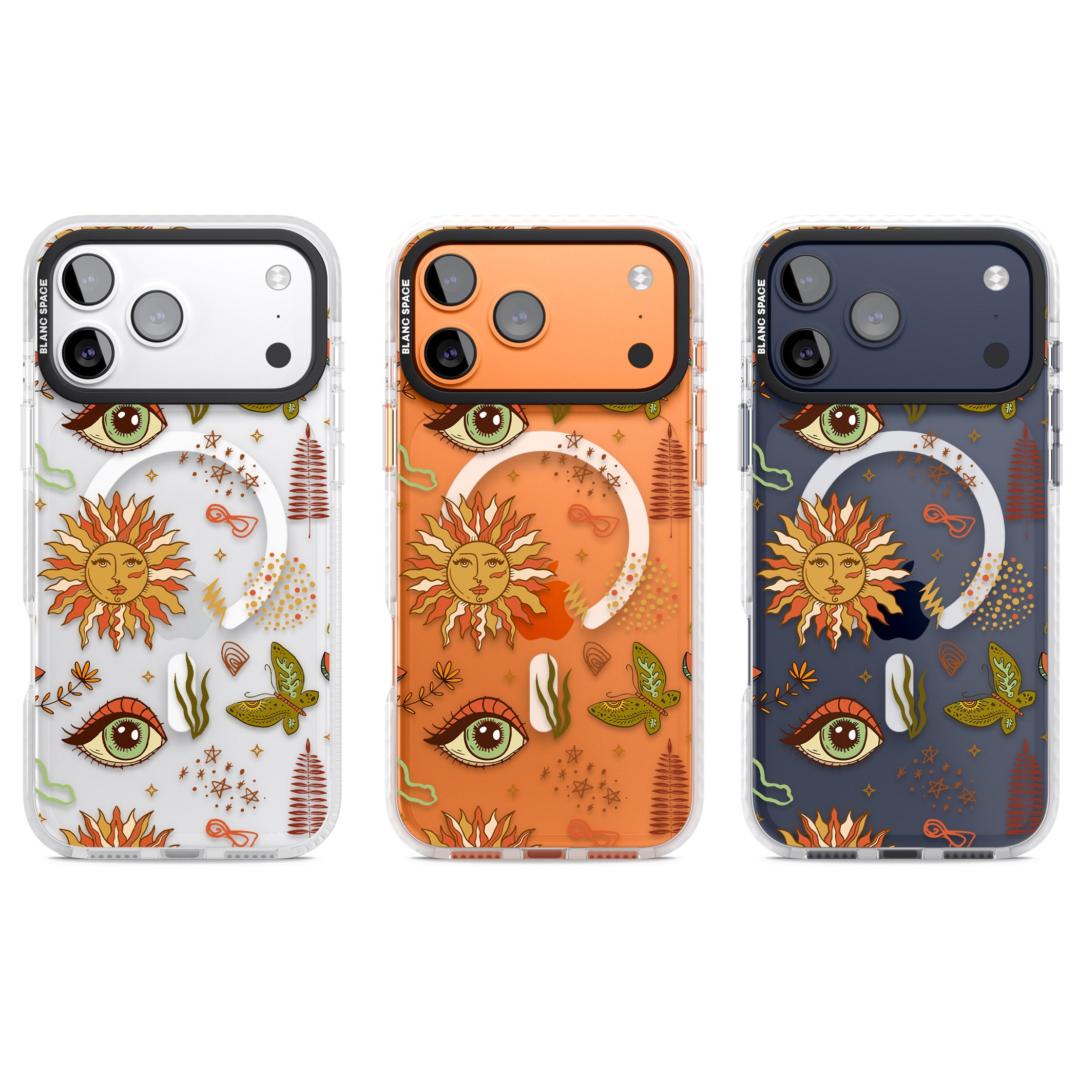 Boho Celestial Sun & Eye Pattern iPhone 17 Pro Impact Pro Clear Phone Case APT Impact Protection