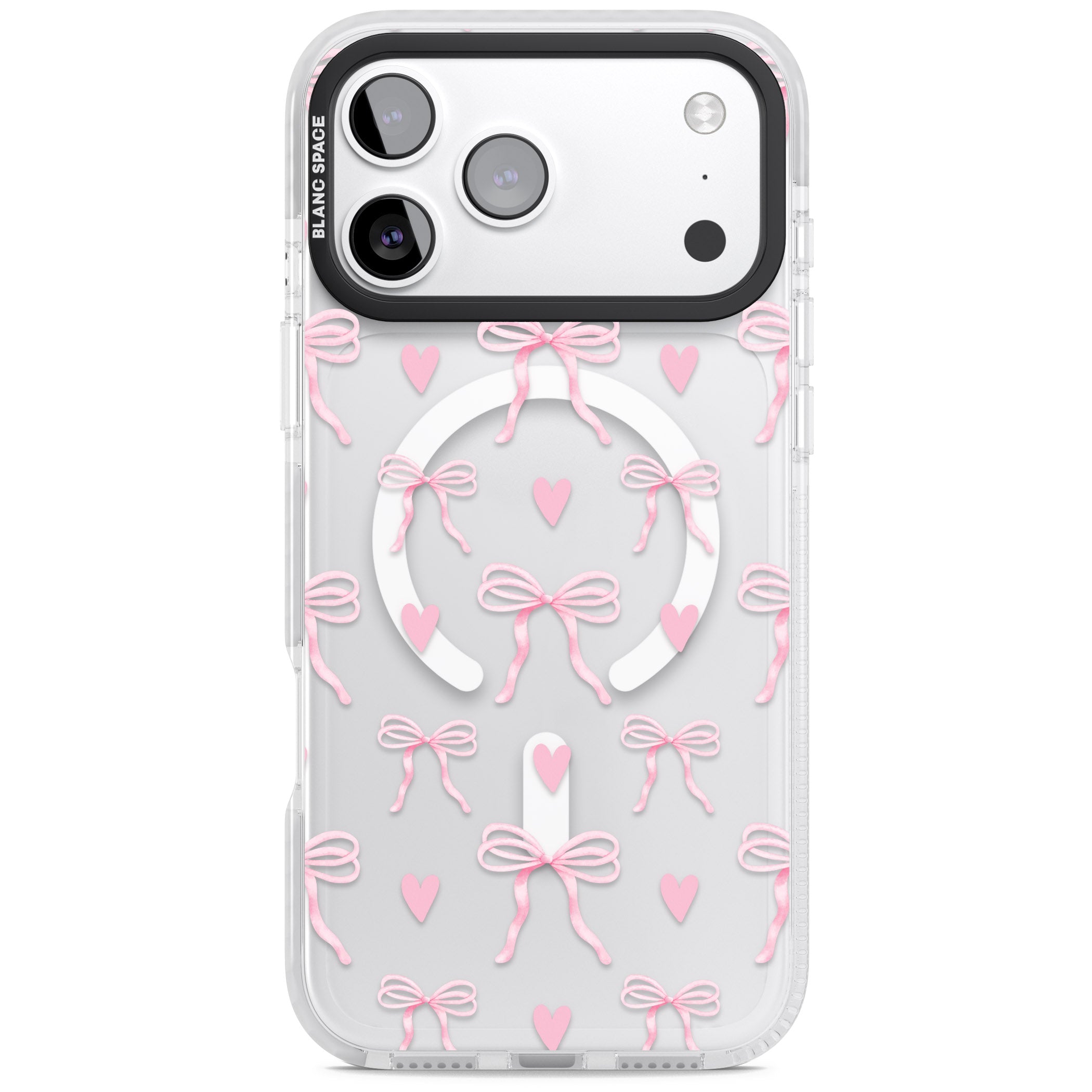 Pink Bows & Hearts iPhone 17 Pro Impact Pro Clear Phone Case