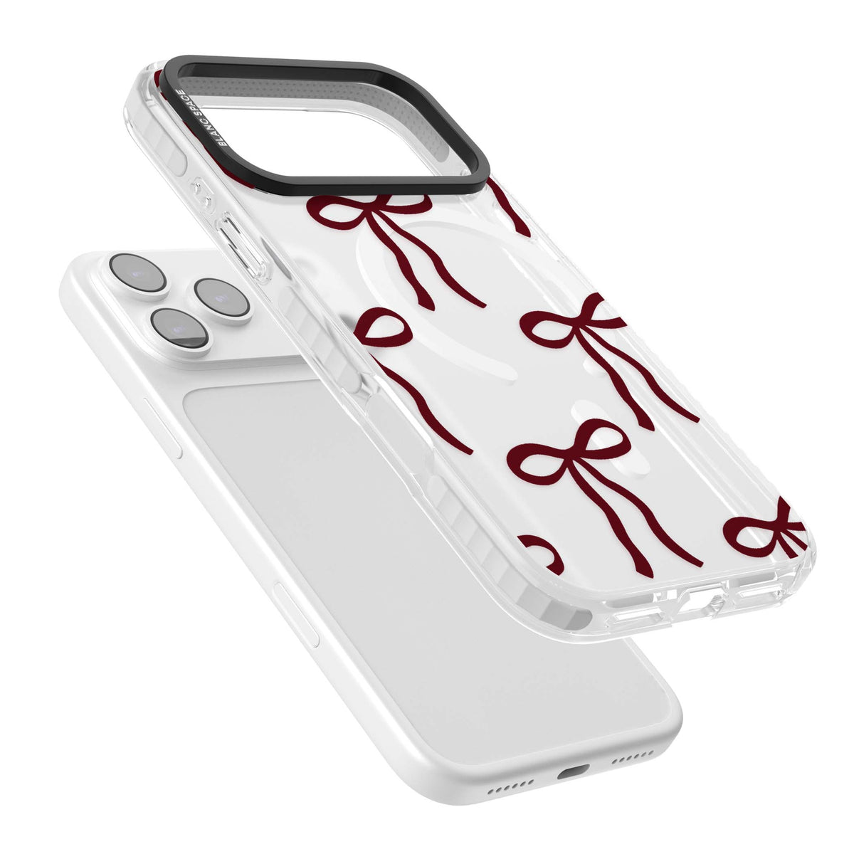 Burgundy Bows coquette iPhone case featuring hand-drawn burgundy red bows on a clear background | Impact Magsafe case for iPhone 17 Pro, iPhone 17 Pro Max