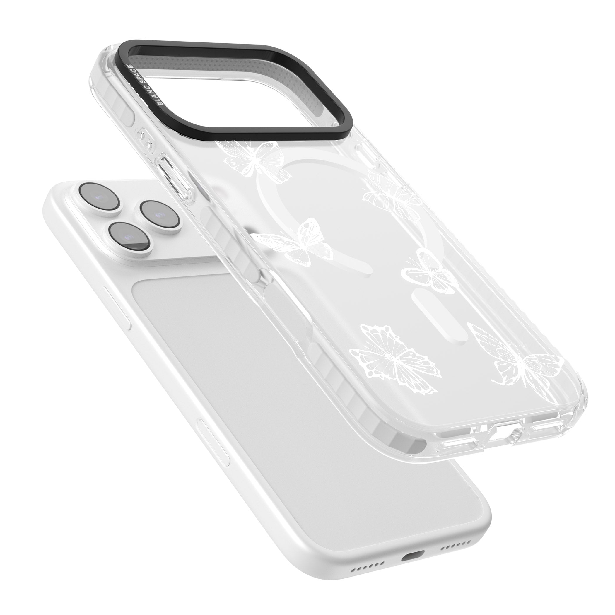 White Butterfly Line Pattern iPhone 17 Pro Impact Pro Clear Phone Case Colours