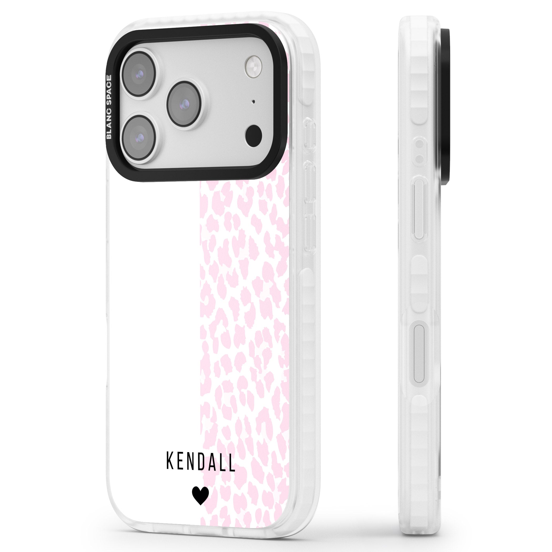 Personalised Pink Leopard iPhone 17 Pro Impact Pro Clear Phone Case Side Profile