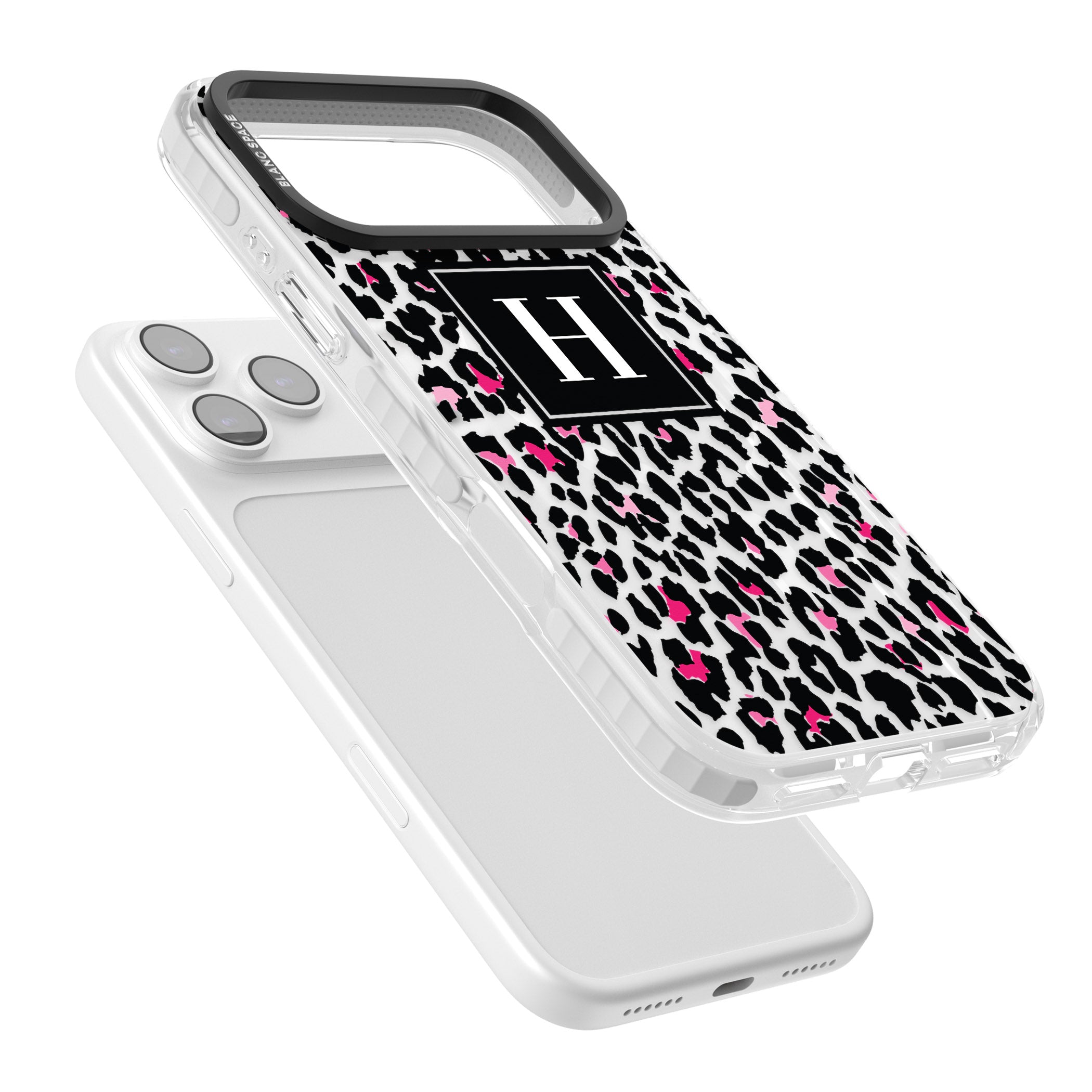 Personalised Clear Pink Leopard Monogram iPhone 17 Pro Impact Pro Clear Phone Case Colours