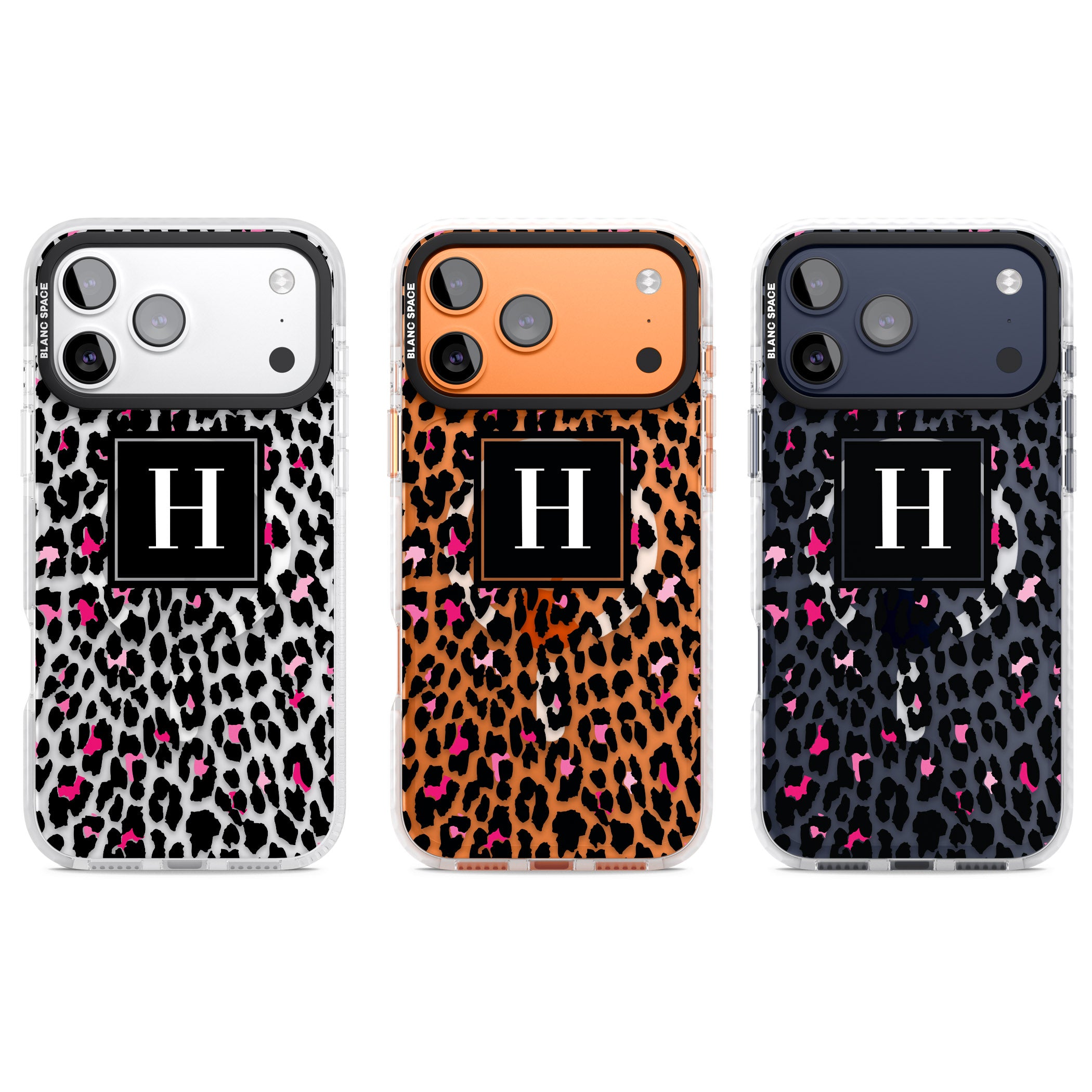 Personalised Clear Pink Leopard Monogram iPhone 17 Pro Impact Pro Clear Phone Case APT Impact Protection