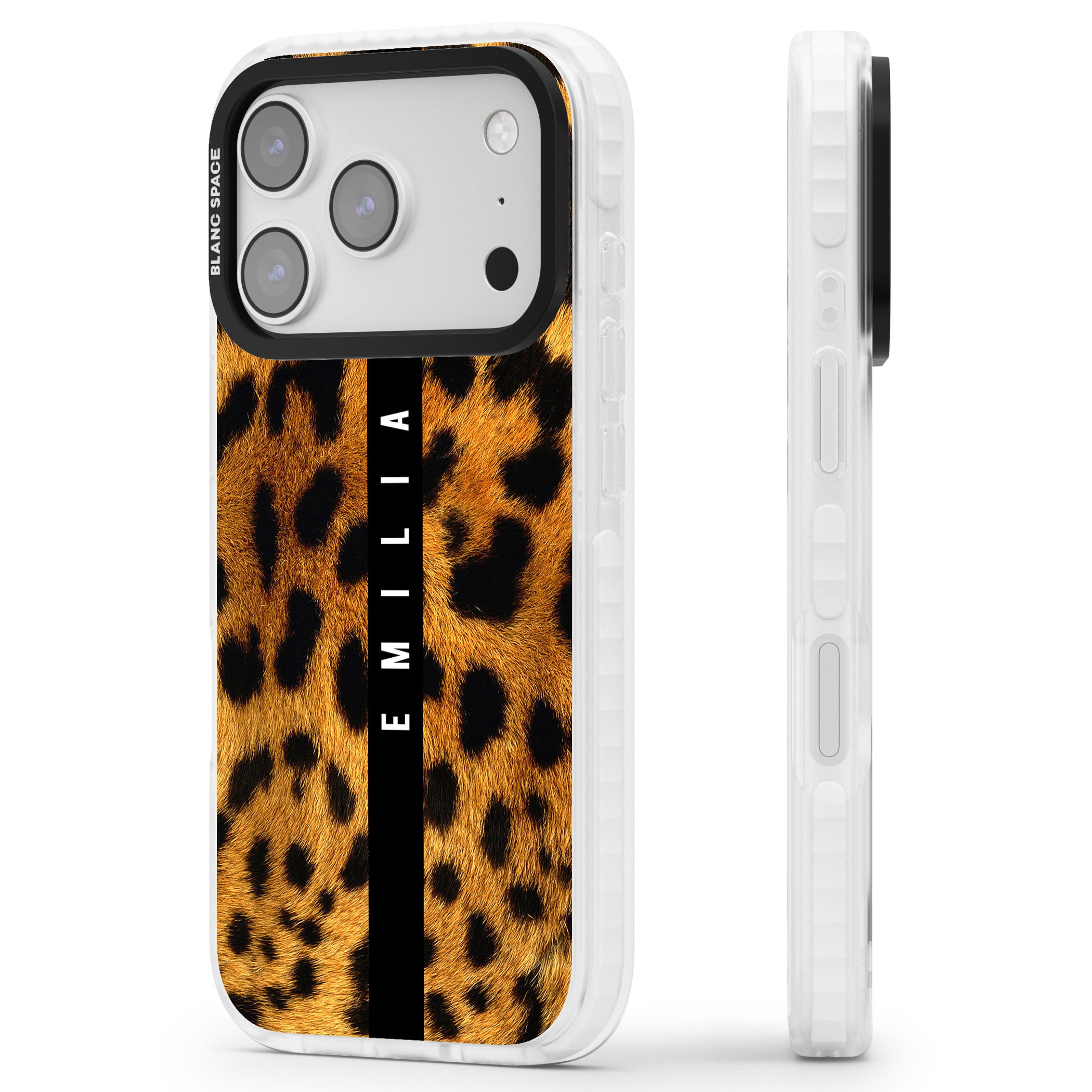 Personalised Leopard Print iPhone 17 Pro Max Impact Pro Clear Phone Case Side Profile