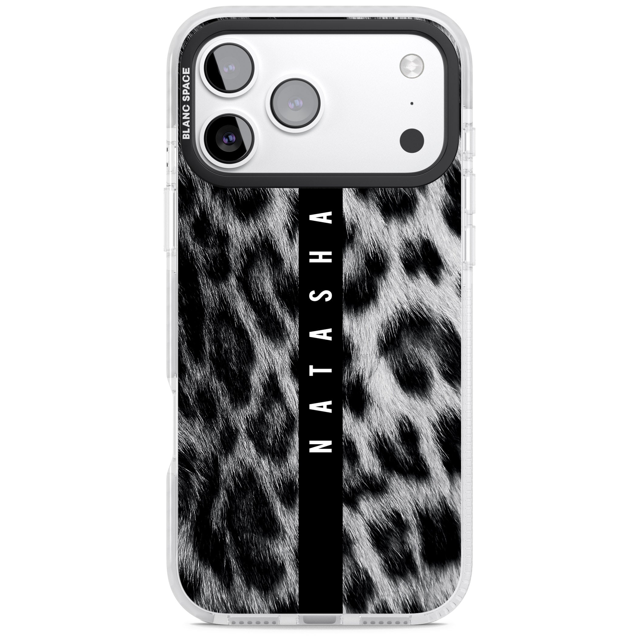 Personalised Snow Leopard Print iPhone 17 Pro Impact Pro Clear Phone Case