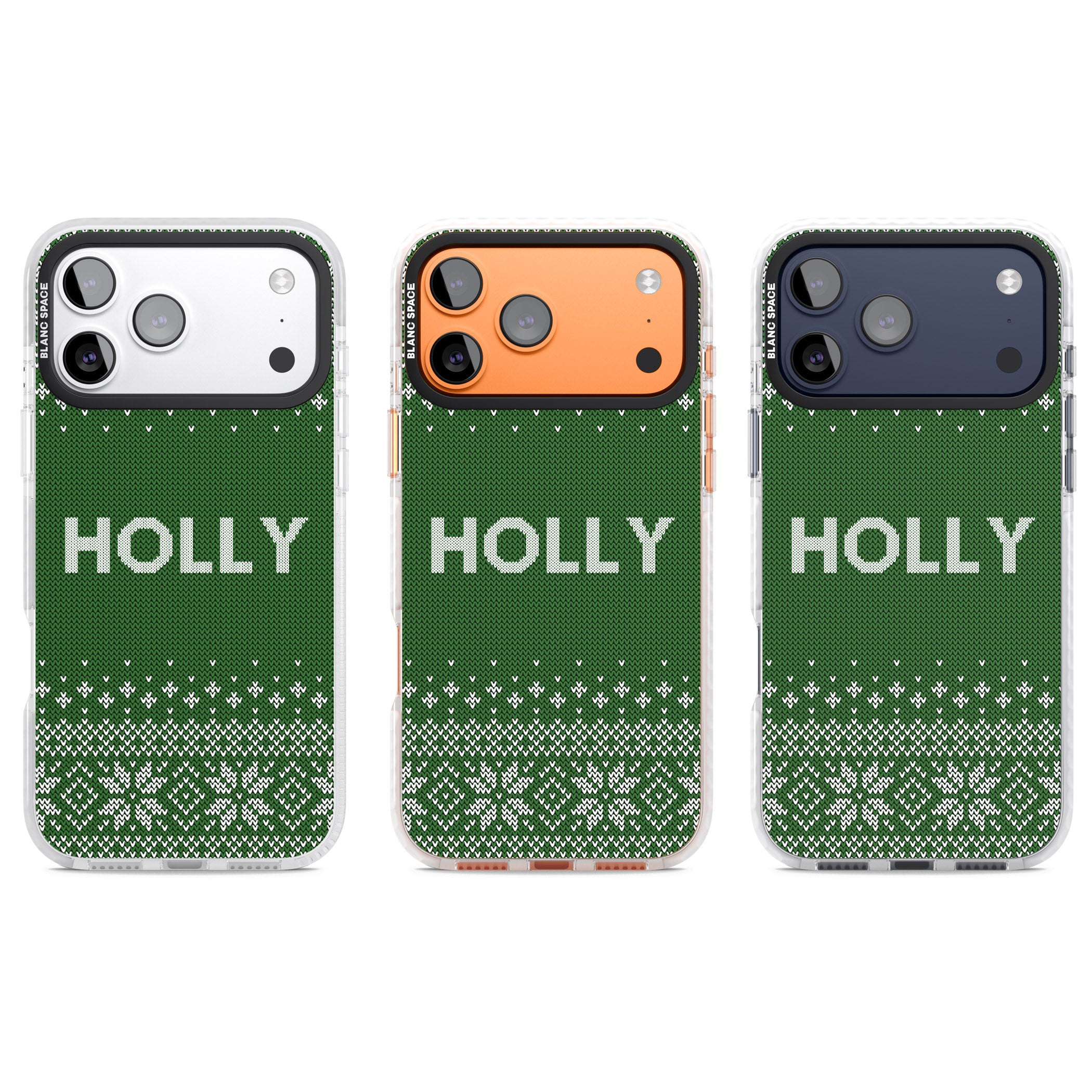 Personalised Green Christmas Knit iPhone 17 Pro Impact Pro Clear Phone Case APT Impact Protection