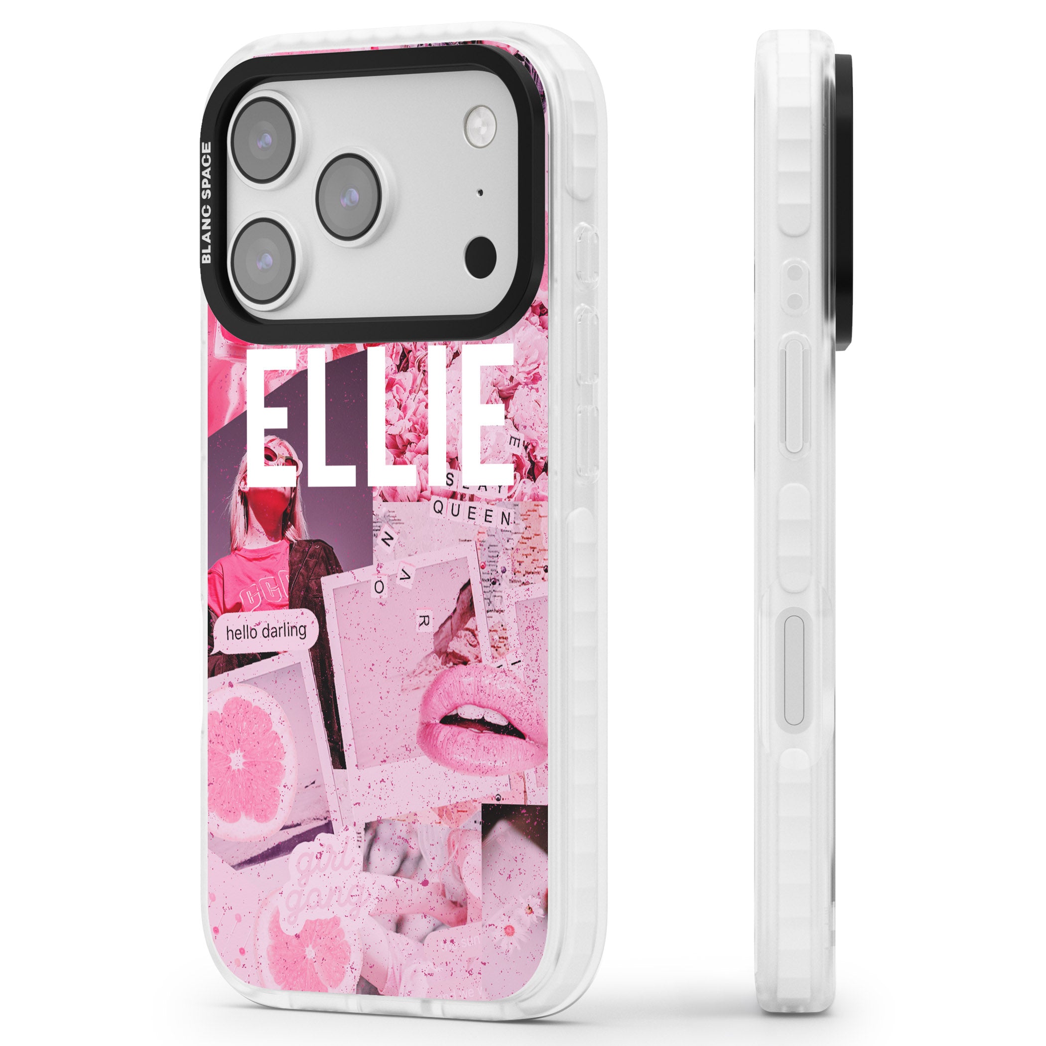 Personalised Sweet Pink Collage iPhone 17 Pro Impact Pro Clear Phone Case Side Profile