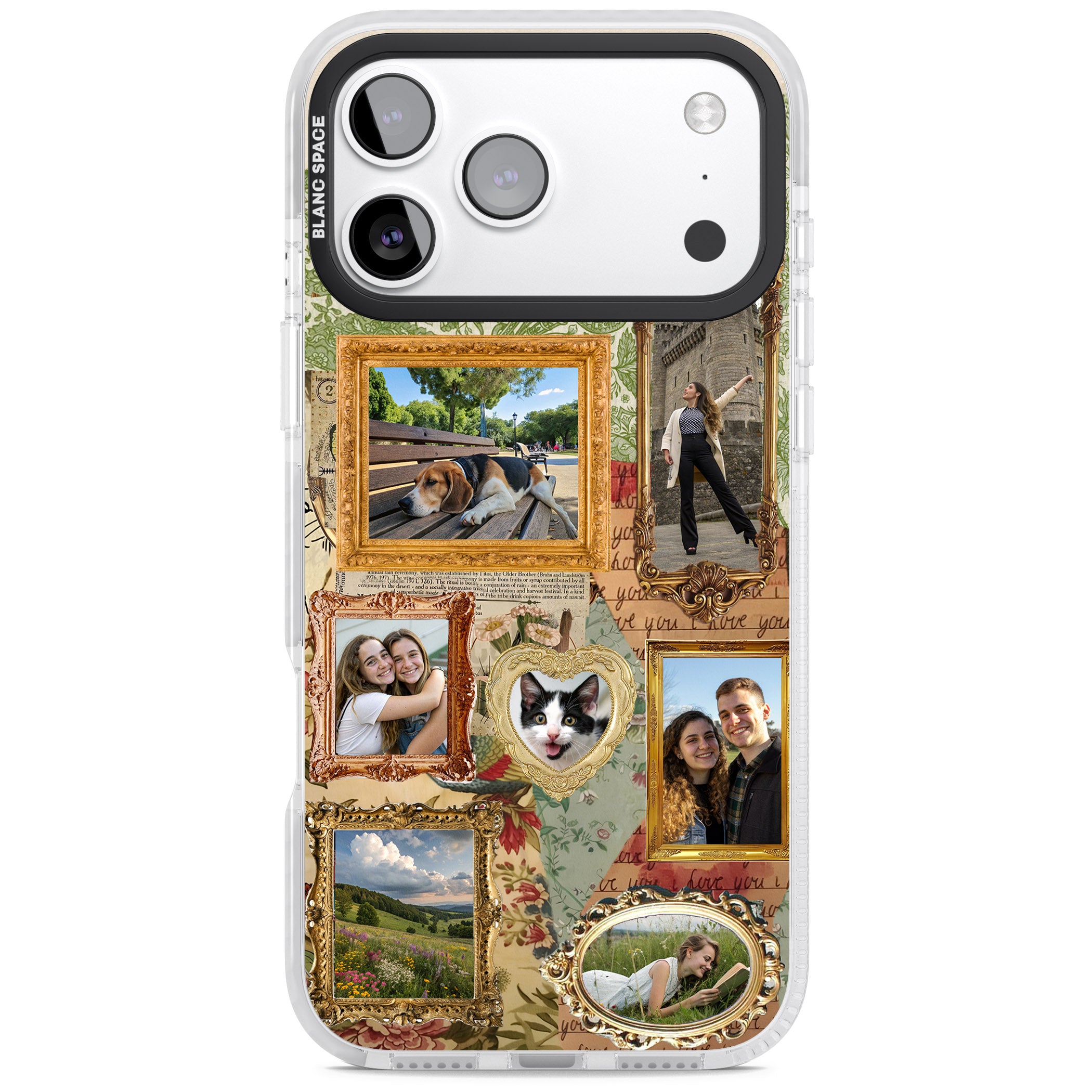 Personalised Vintage Frame Collage iPhone 17 Pro Impact Pro Clear Phone Case