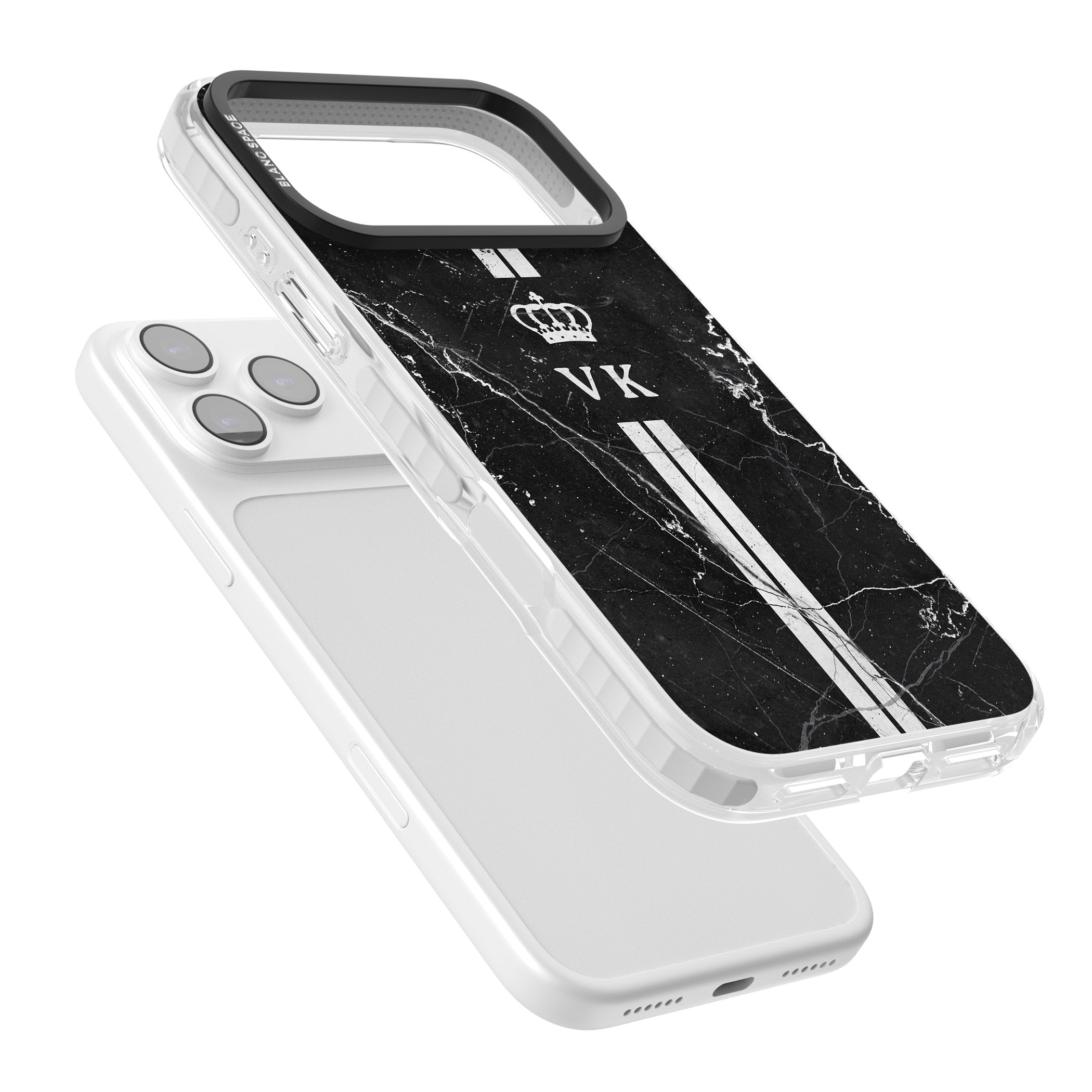 Personalised Black Marble Stripe Initials iPhone 17 Pro Impact Pro Clear Phone Case Colours