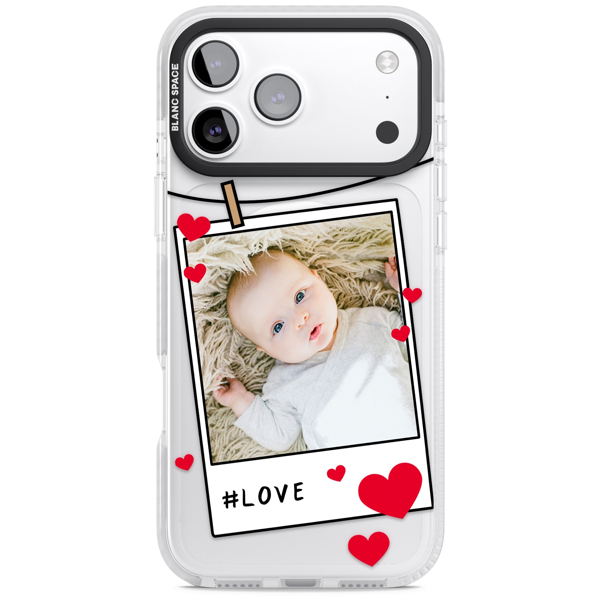 Personalised Paperclip & Hearts Instant Camera Photo iPhone 17 Pro Impact Pro Clear Phone Case