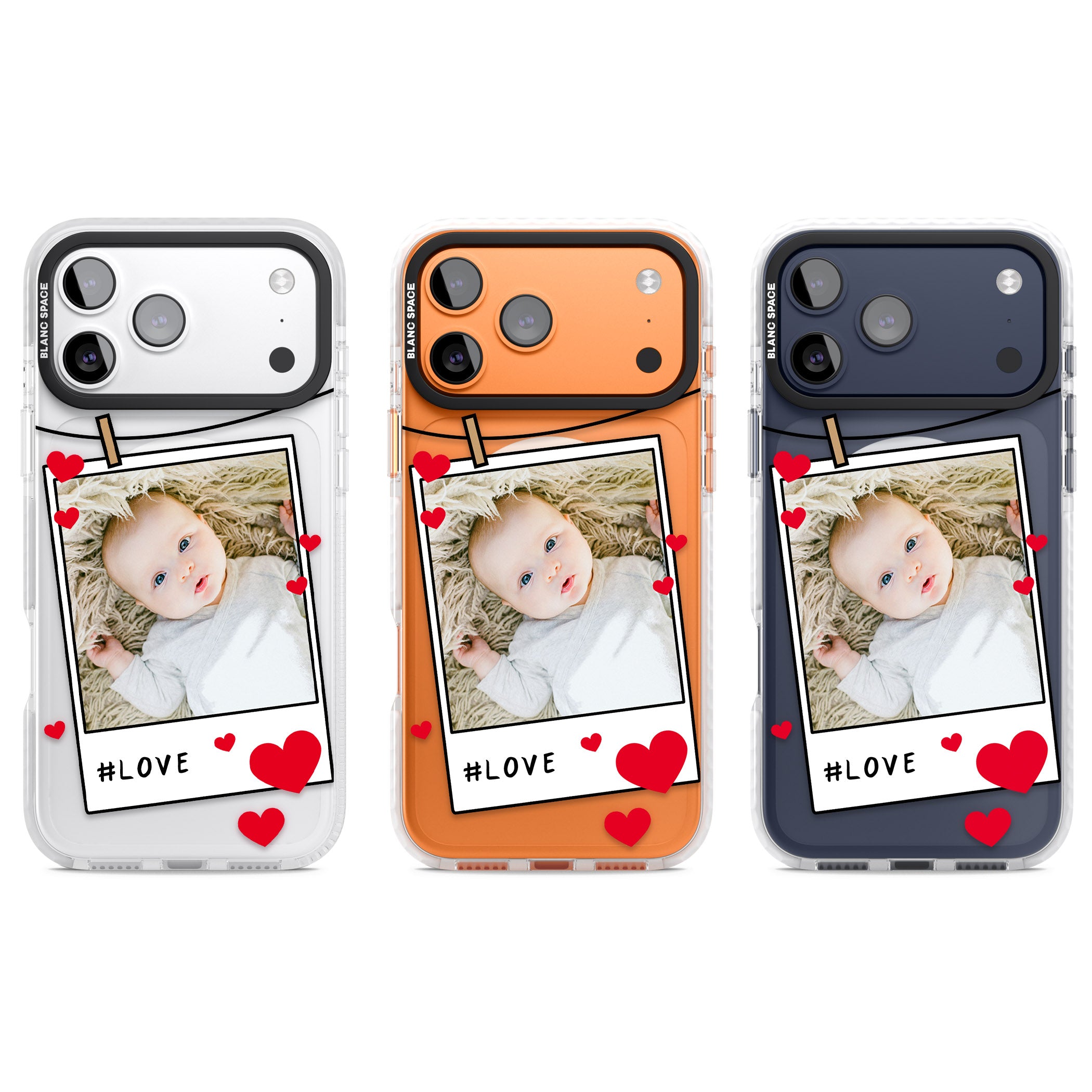 Personalised Paperclip & Hearts Instant Camera Photo iPhone 17 Pro Impact Pro Clear Phone Case APT Impact Protection