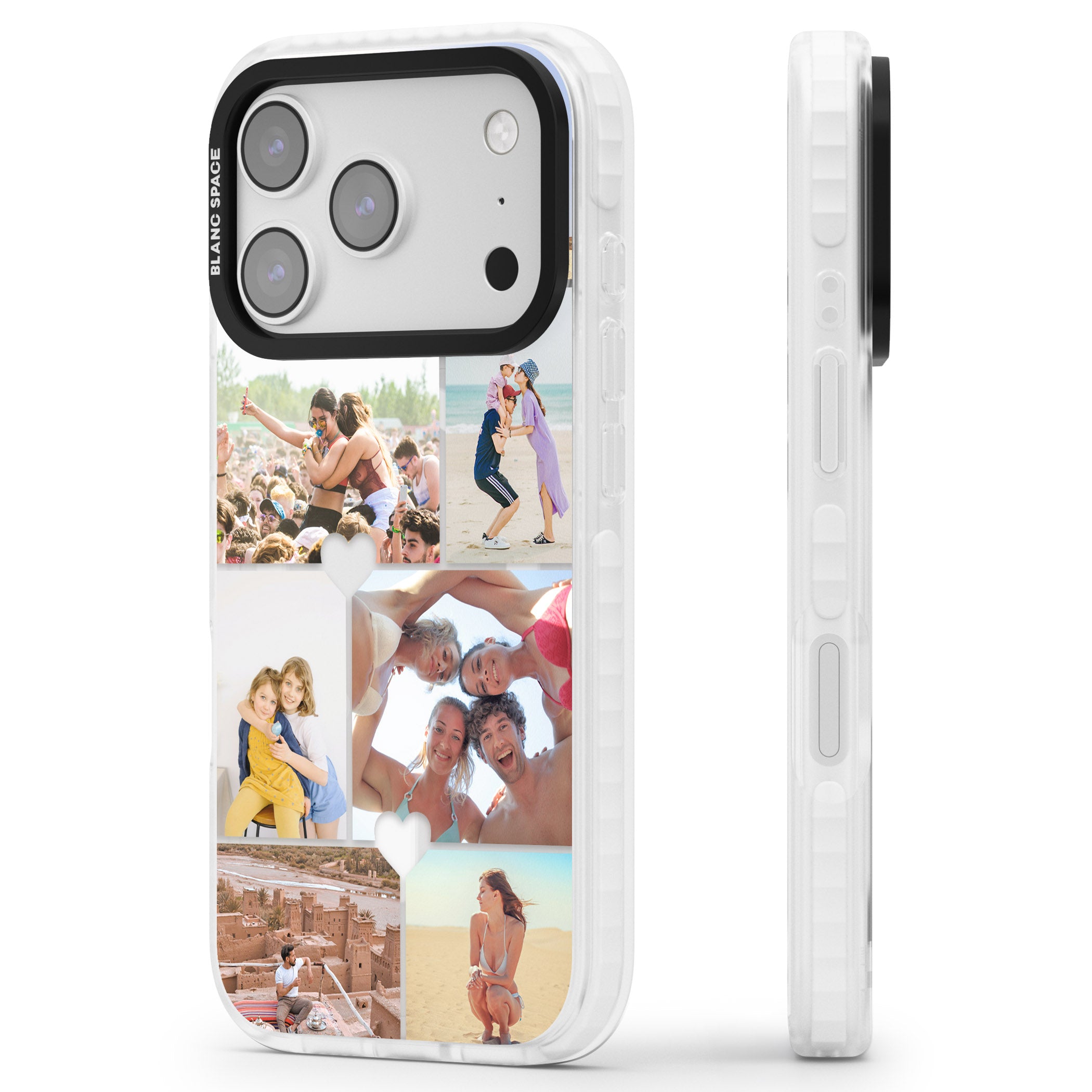 Personalised Heart Photo Grid iPhone 17 Pro Impact Pro Clear Phone Case Side Profile