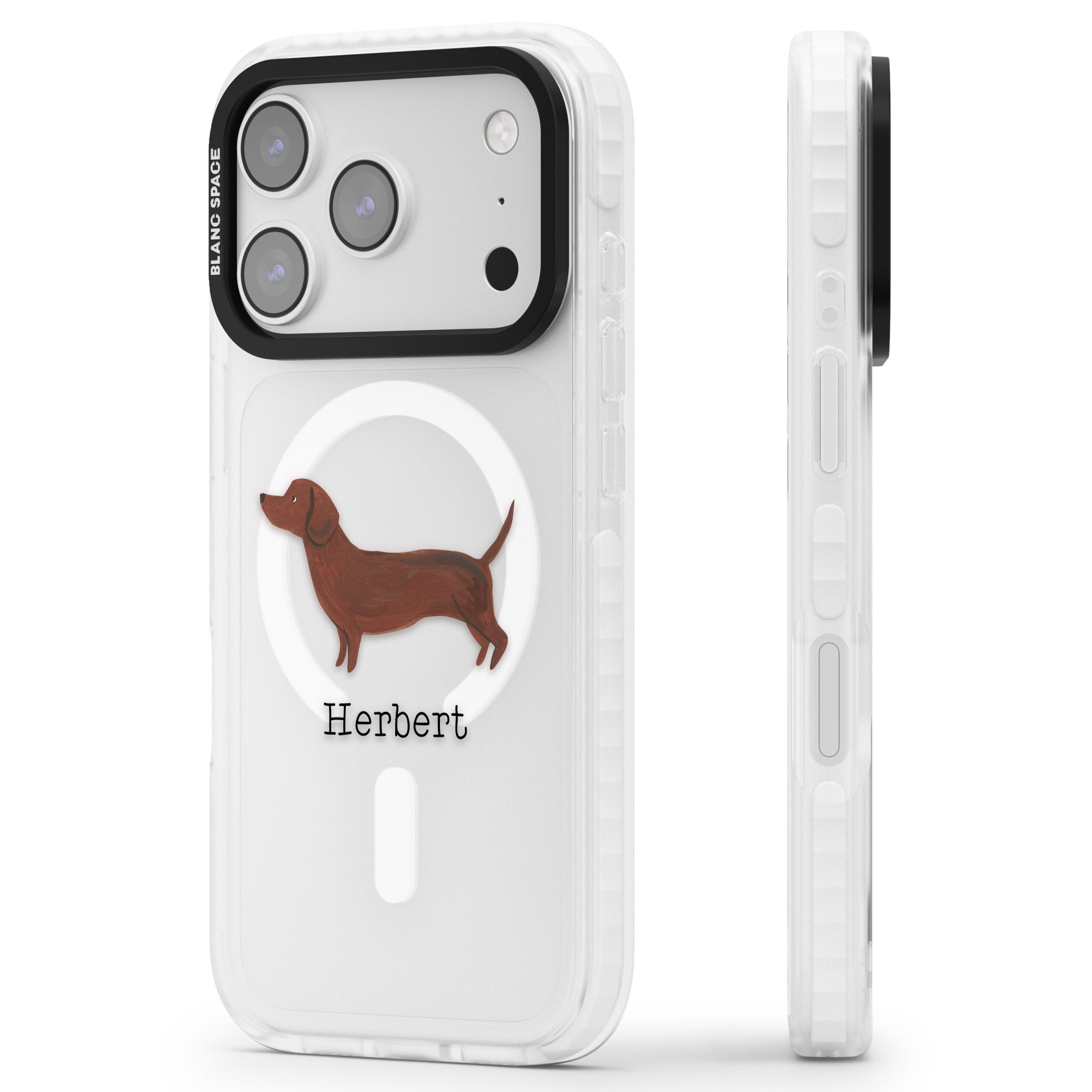 Personalised Sausage Dog iPhone 17 Pro Impact Pro Clear Phone Case Side Profile
