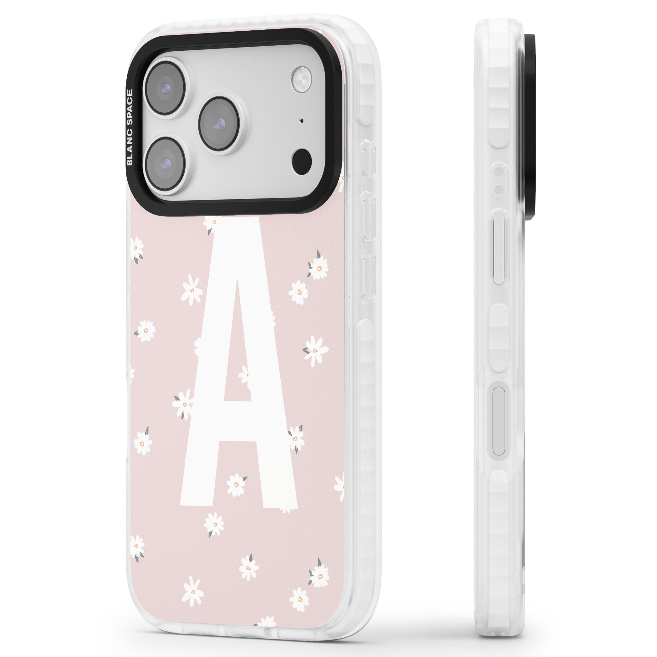 Personalised Pink Daisy Initial iPhone 17 Pro Impact Pro Clear Phone Case Side Profile