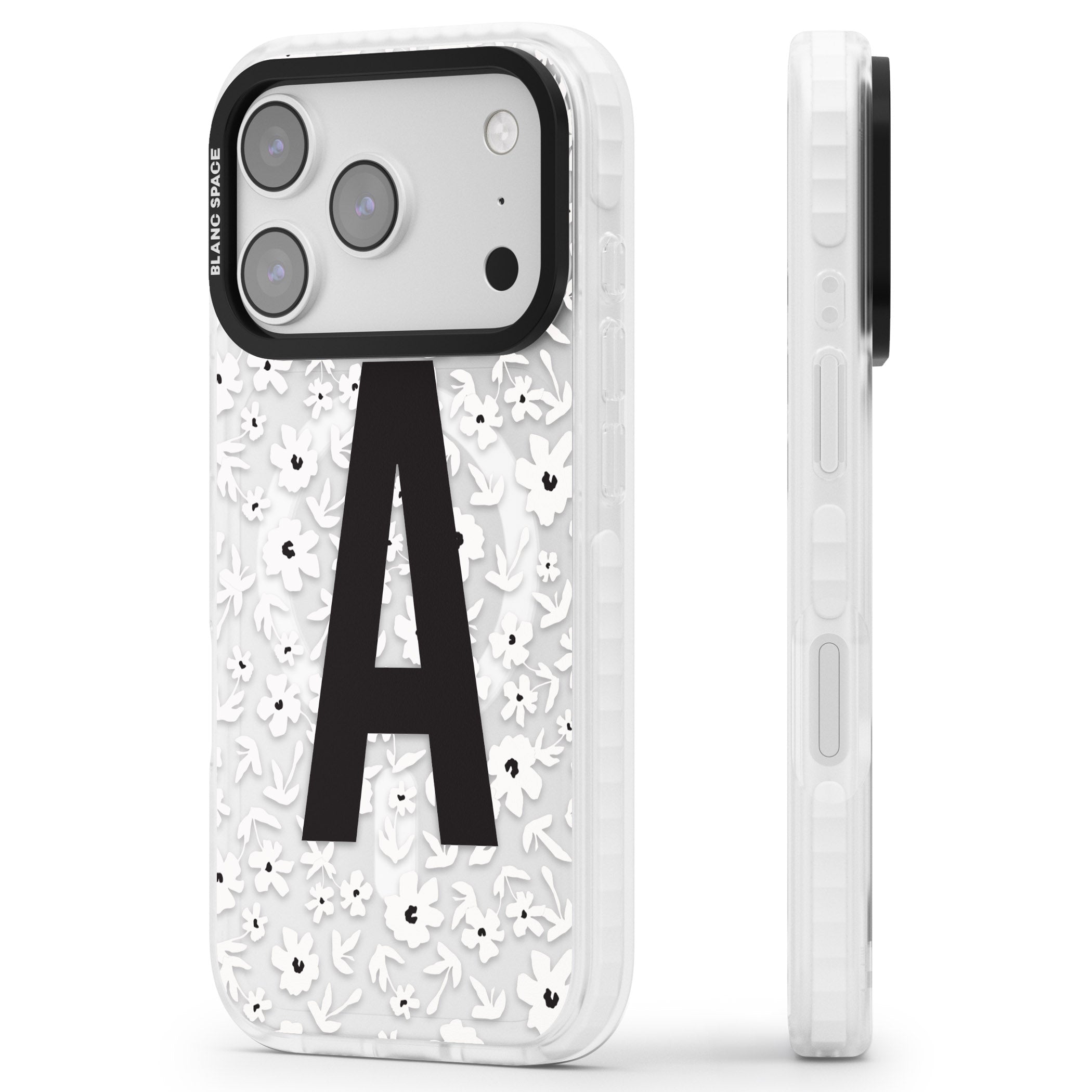 Personalised Bold Initial Floral iPhone 17 Pro Impact Pro Clear Phone Case Side Profile