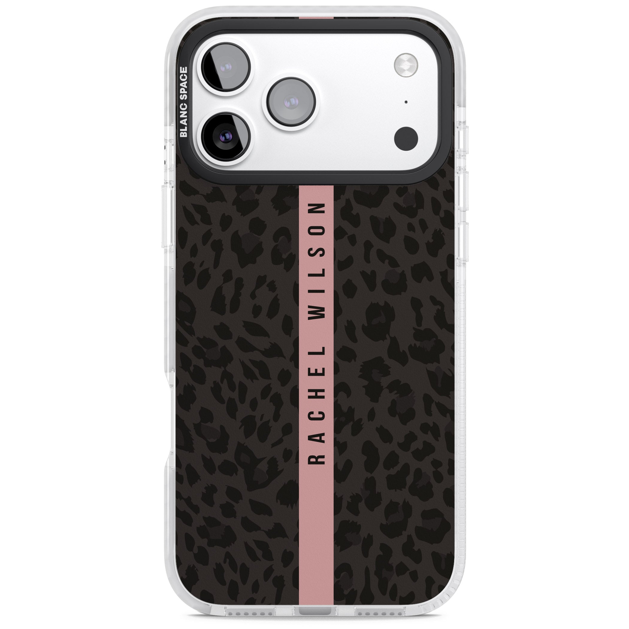 Personalised Pink Stripe Leopard iPhone 17 Pro Impact Pro Clear Phone Case
