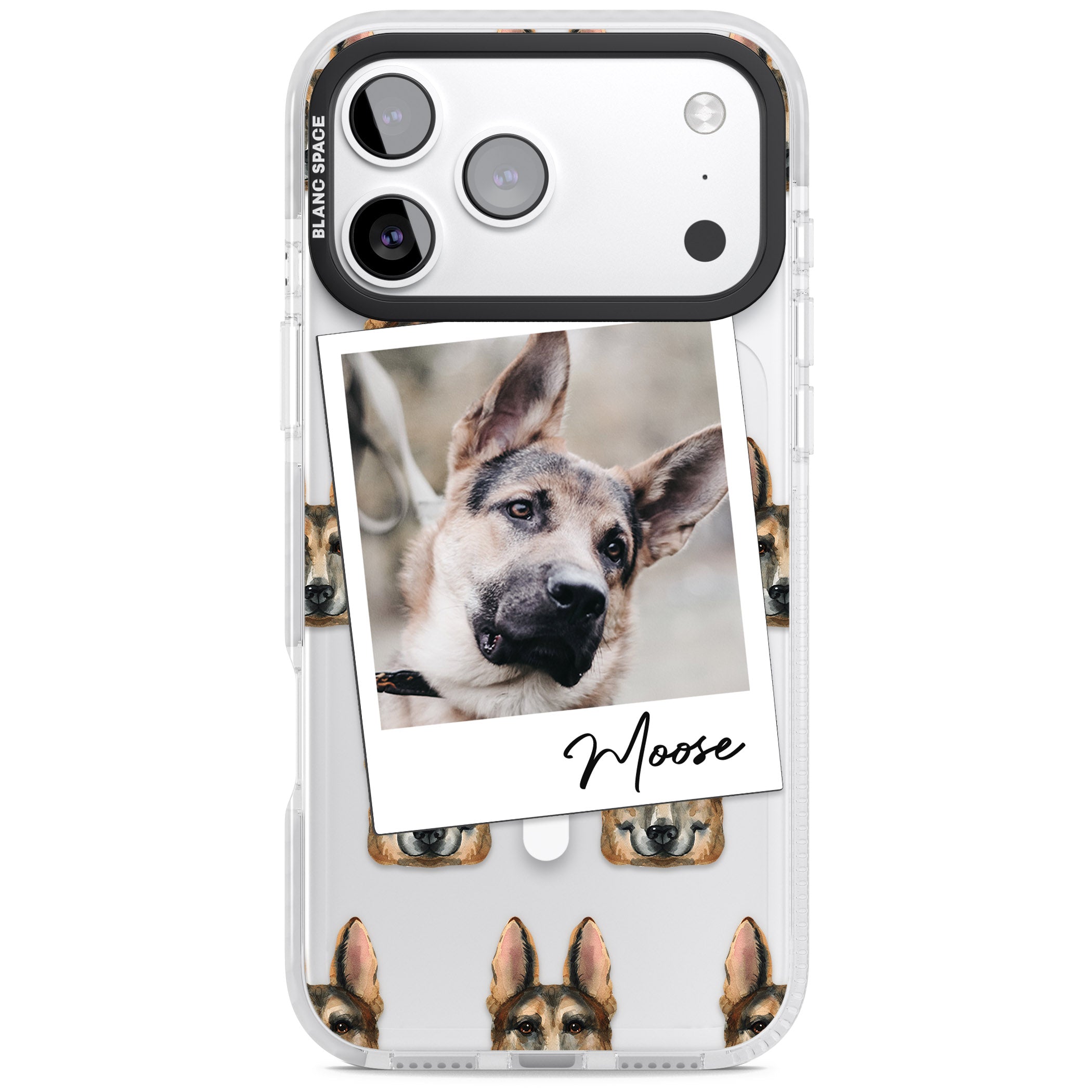 Personalised German Shepherd Instant Camera Photo iPhone 17 Pro Impact Pro Clear Phone Case