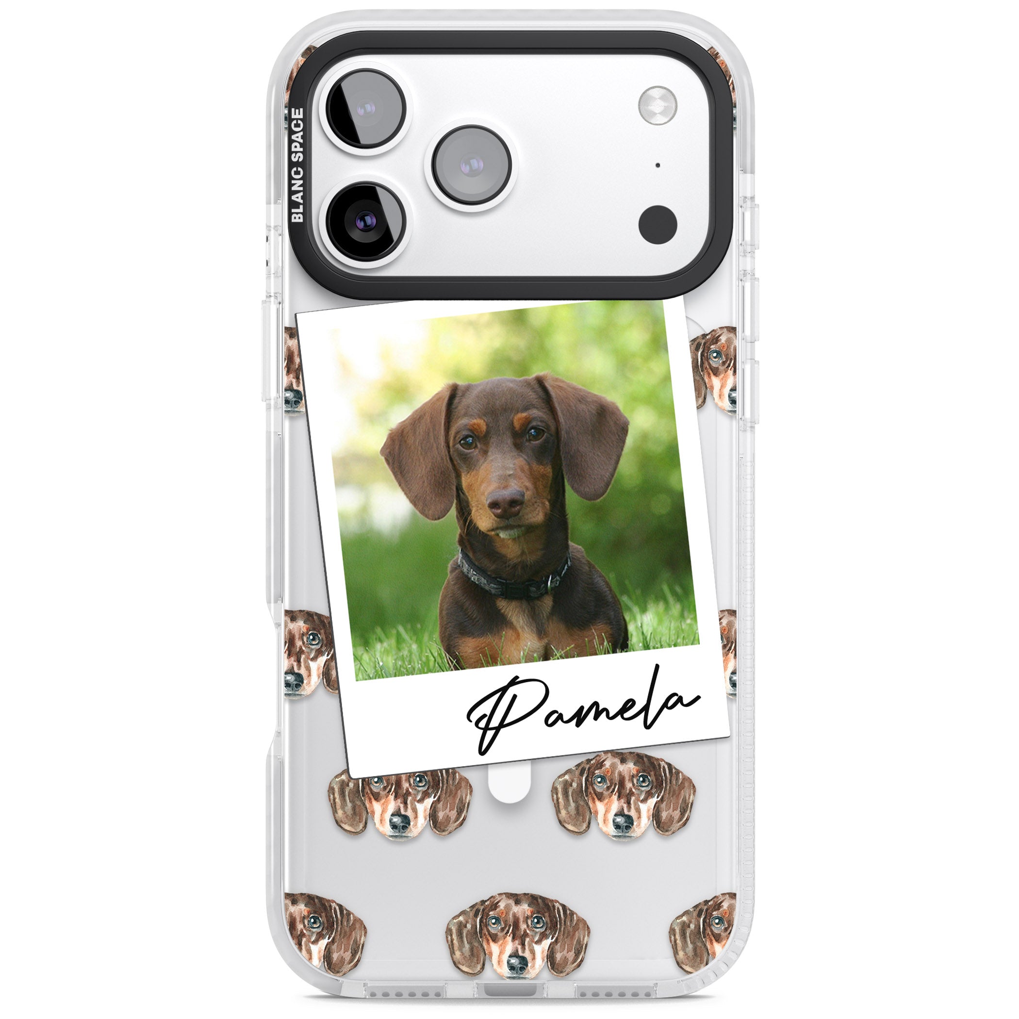 Personalised Brown Dachshund Instant Camera Photo iPhone 17 Pro Impact Pro Clear Phone Case