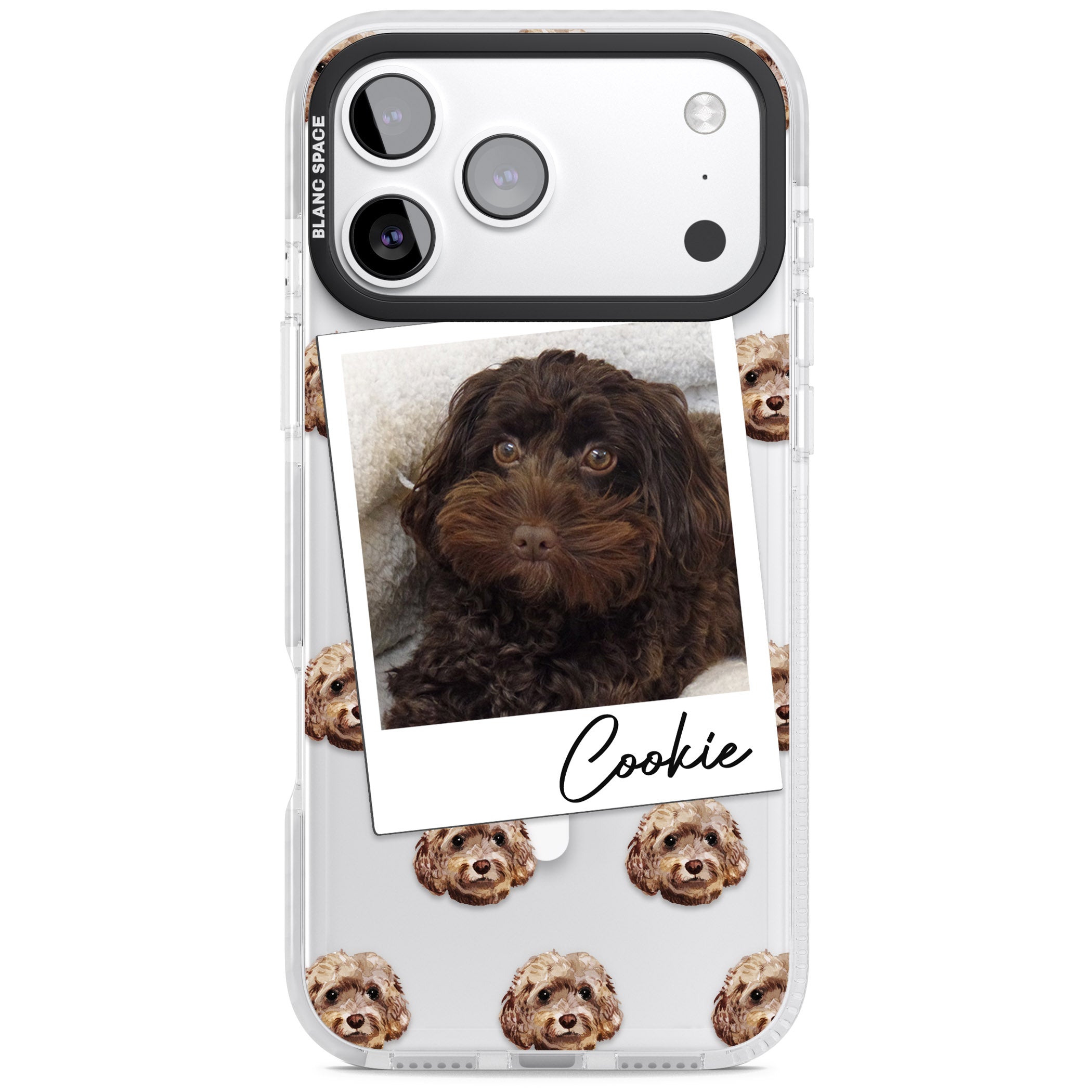 Personalised Brown Cockapoo Instant Camera Photo iPhone 17 Pro Impact Pro Clear Phone Case