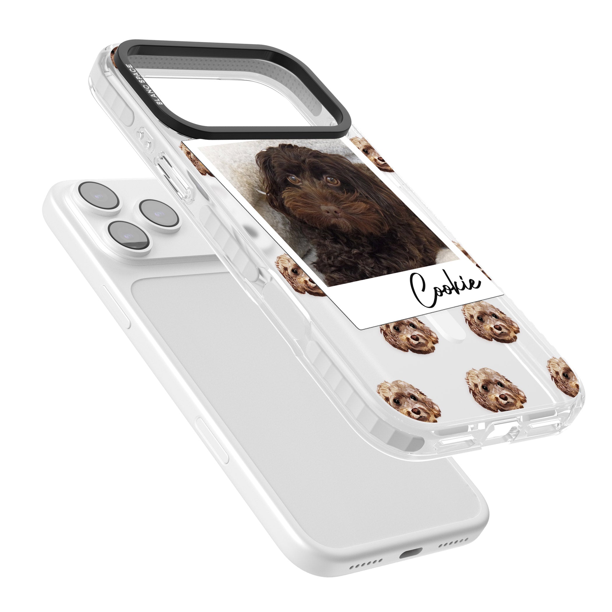 Personalised Brown Cockapoo Instant Camera Photo iPhone 17 Pro Impact Pro Clear Phone Case Colours