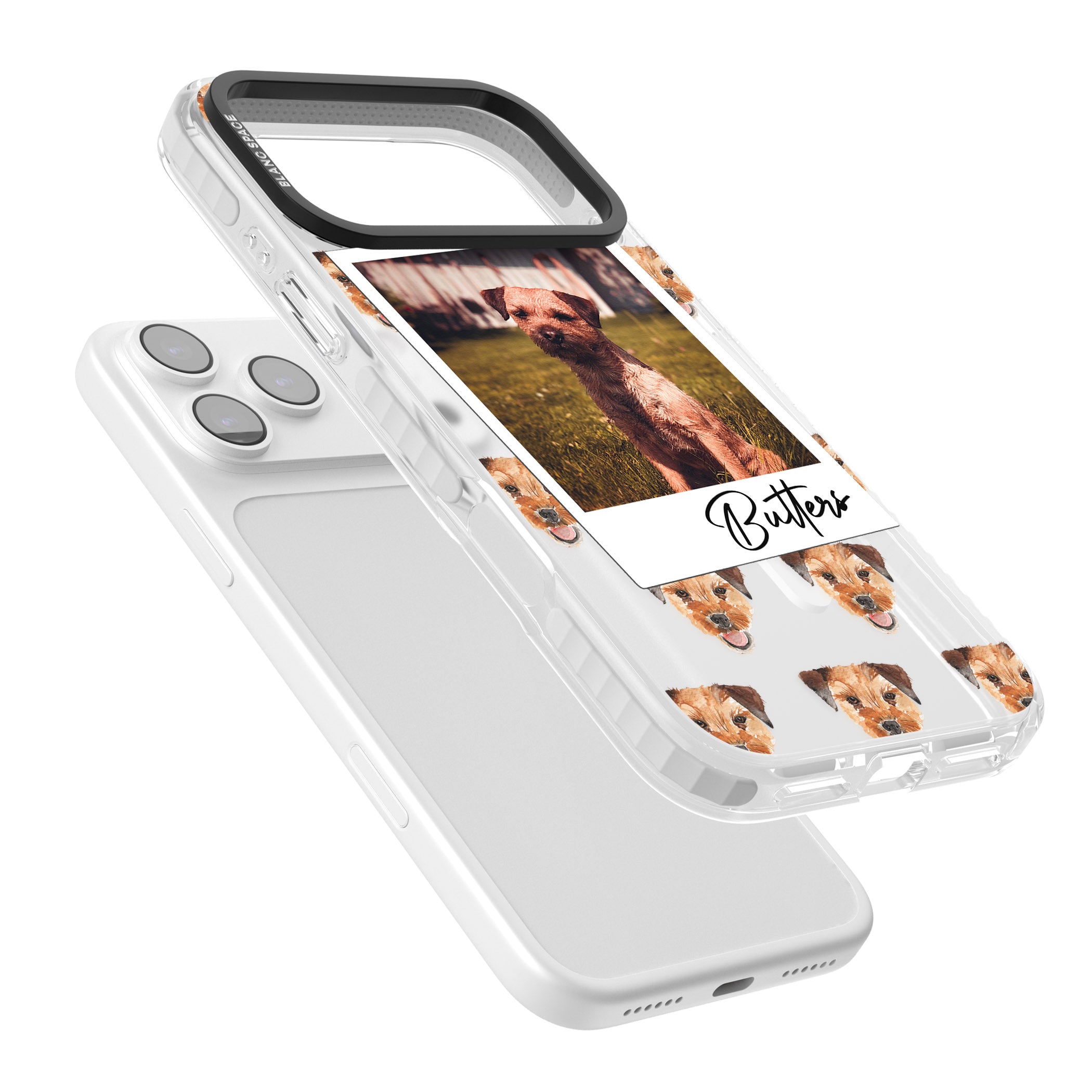 Personalised Border Terrier Instant Camera Photo iPhone 17 Pro Impact Pro Clear Phone Case Colours